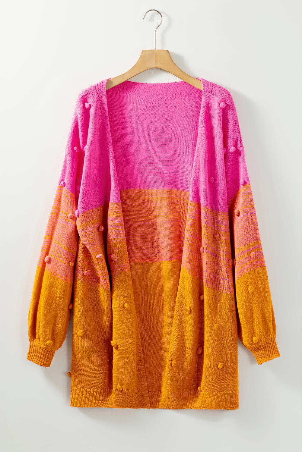 Multicolor Pompom Color Block Open Front Cardigan