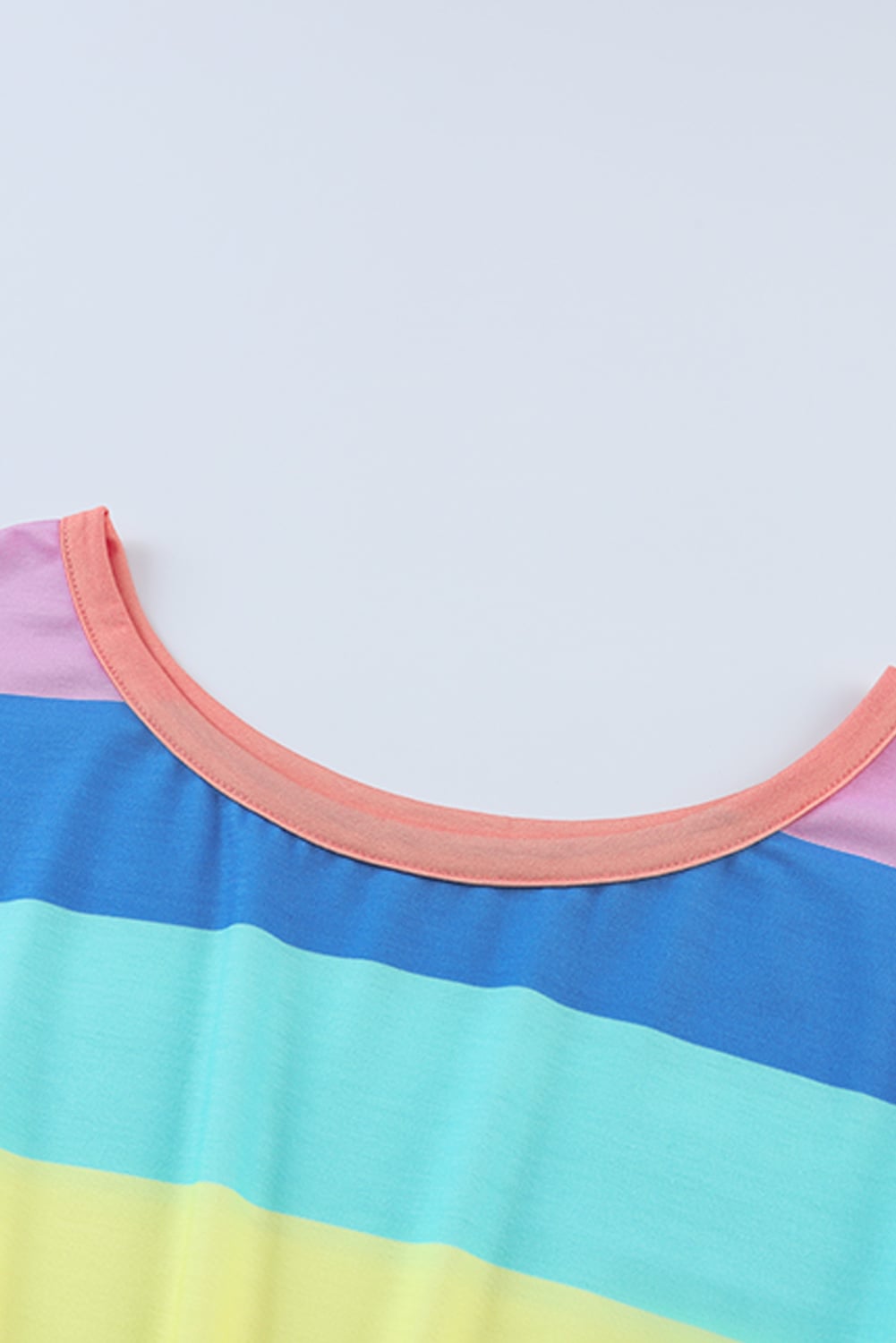 Multicolor Striped Print High Waist Short Sleeve Romper with Pockets