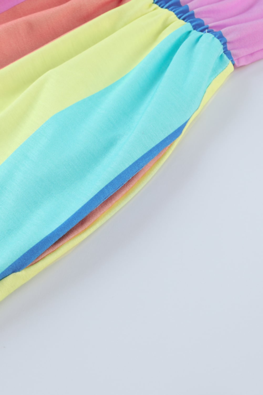 Multicolor Striped Print High Waist Short Sleeve Romper with Pockets