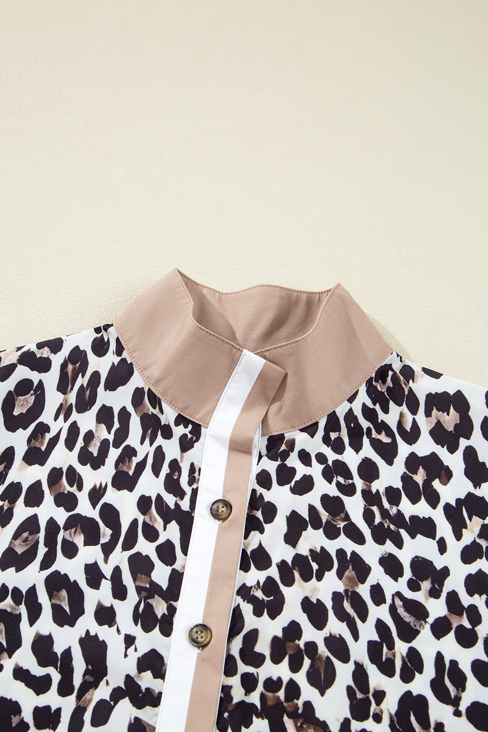 Multicolour Button Striped Collar Leopard Print Long Sleeve Flared Dress