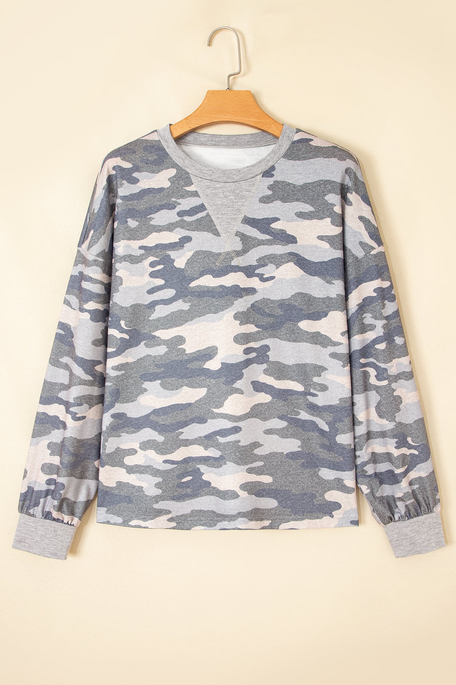 Multicolour Camouflage Long Sleeve Round Neck Shift Pullover Top