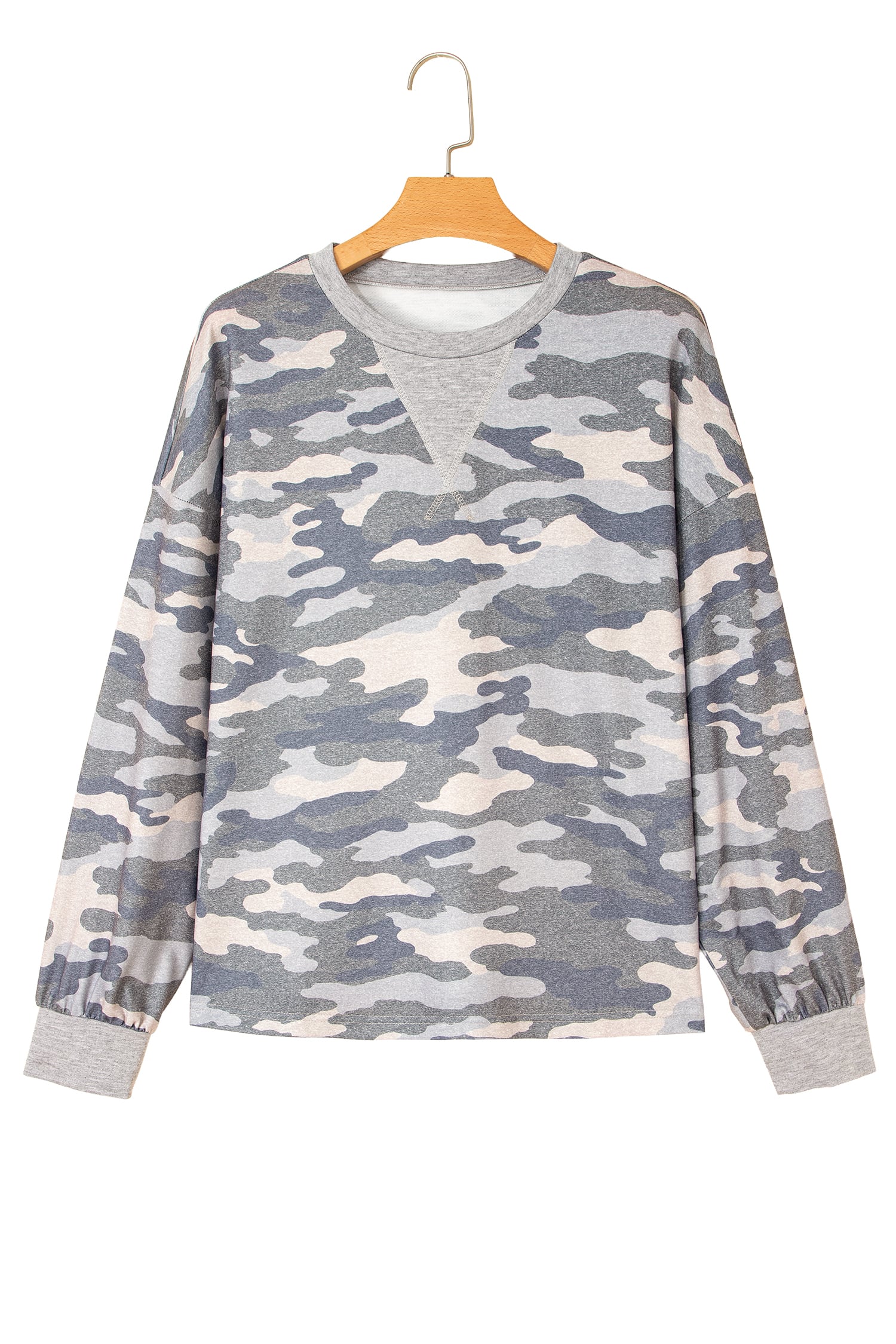 Multicolour Camouflage Long Sleeve Round Neck Shift Pullover Top