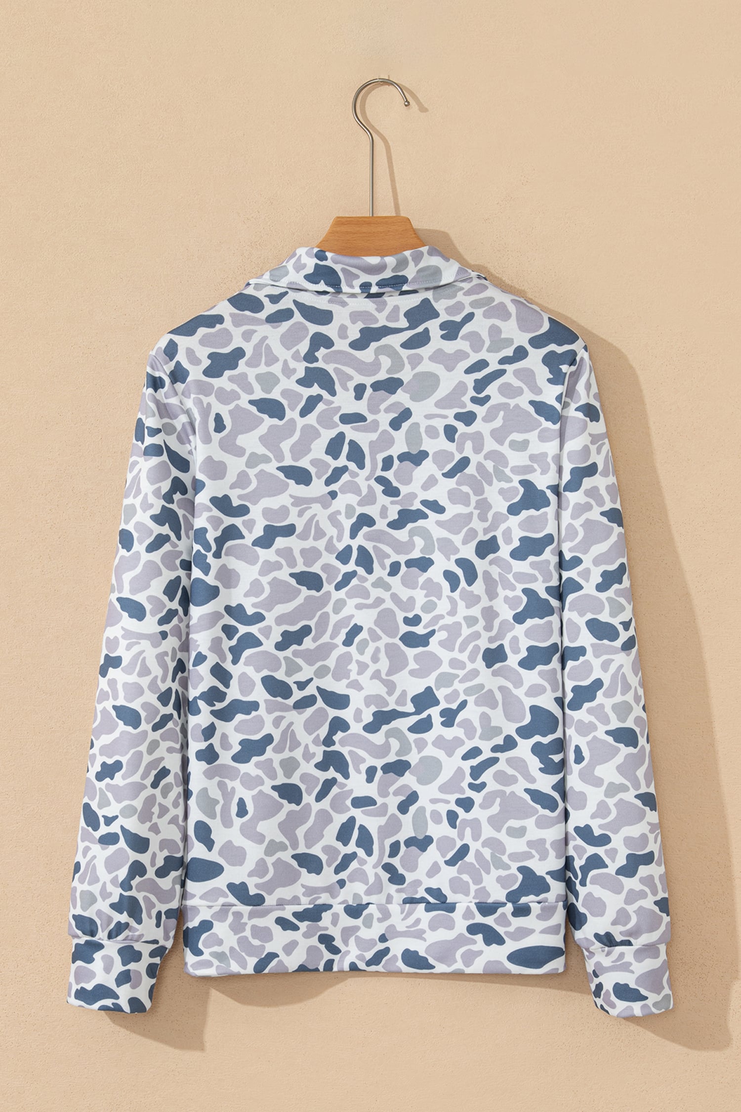 Multicolour Camouflage Print Kangaroo Pocket Zip Collar Pullover Sweatshirt