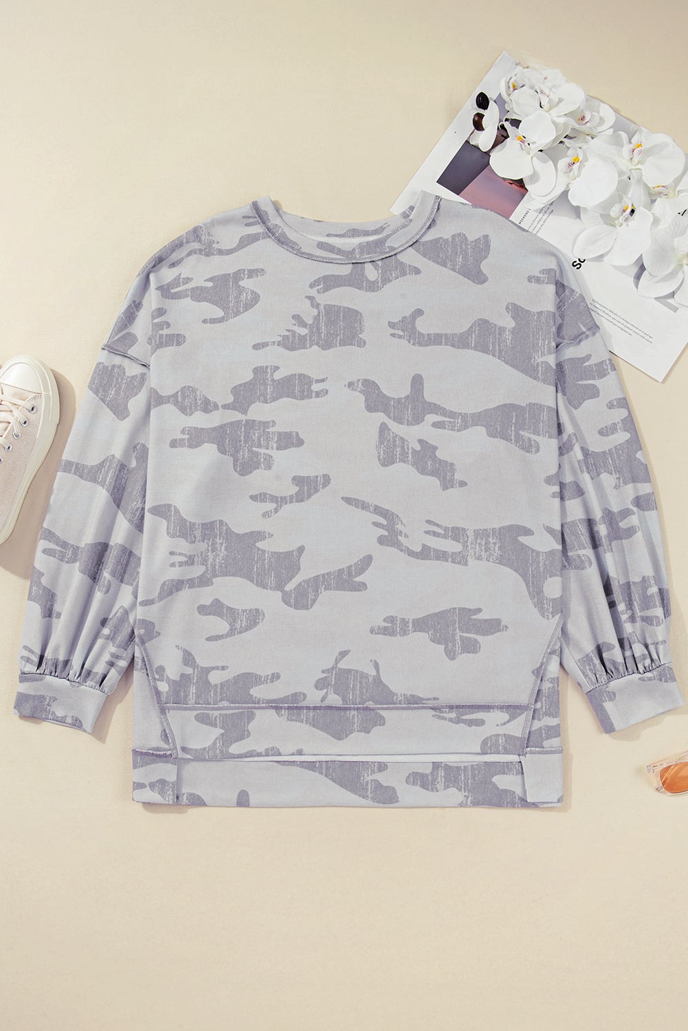 Multicolour Camouflage Print  Round Neck Plus Size Sweatshirt