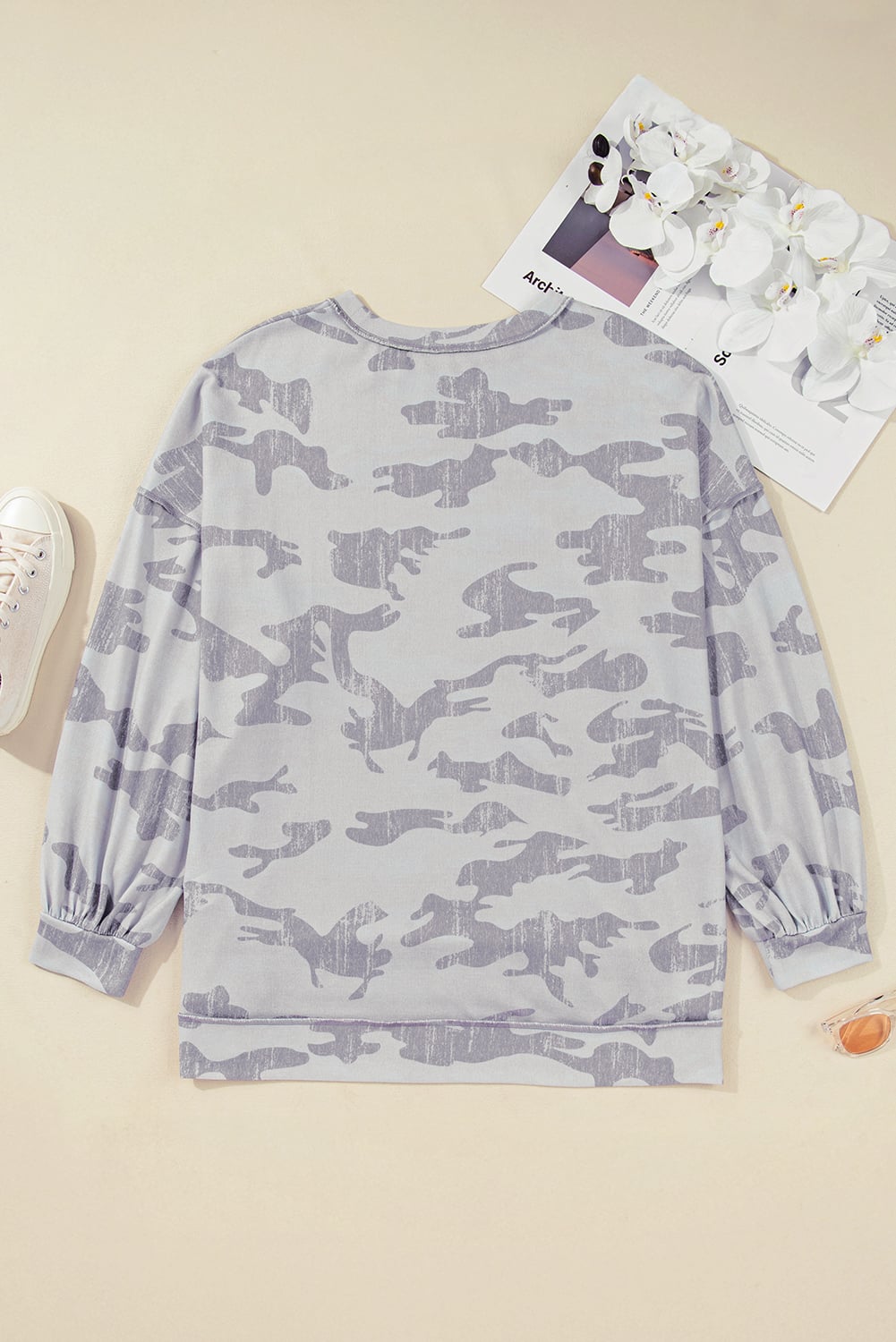 Multicolour Camouflage Print  Round Neck Plus Size Sweatshirt