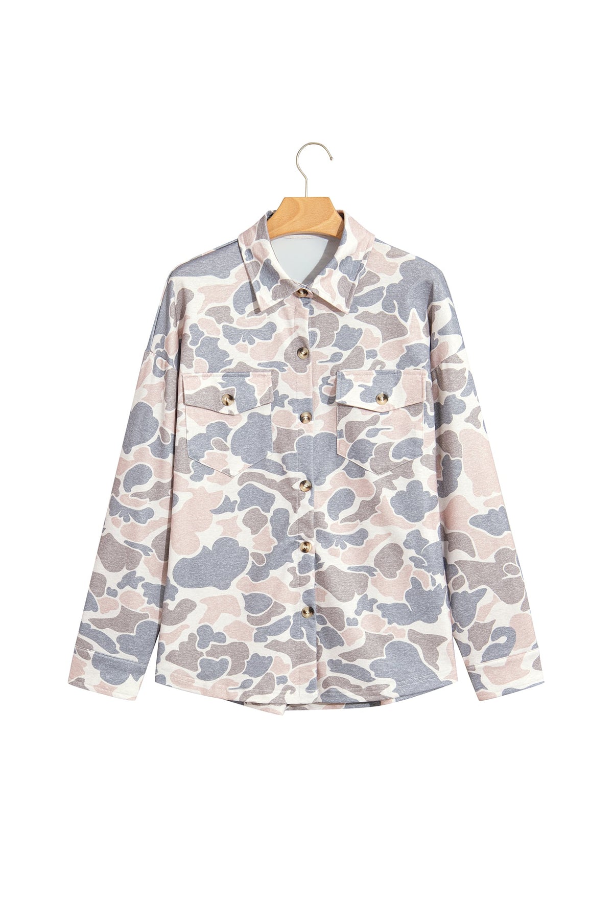 Multicolour Casual Camouflage Button Down Tunic Shacket