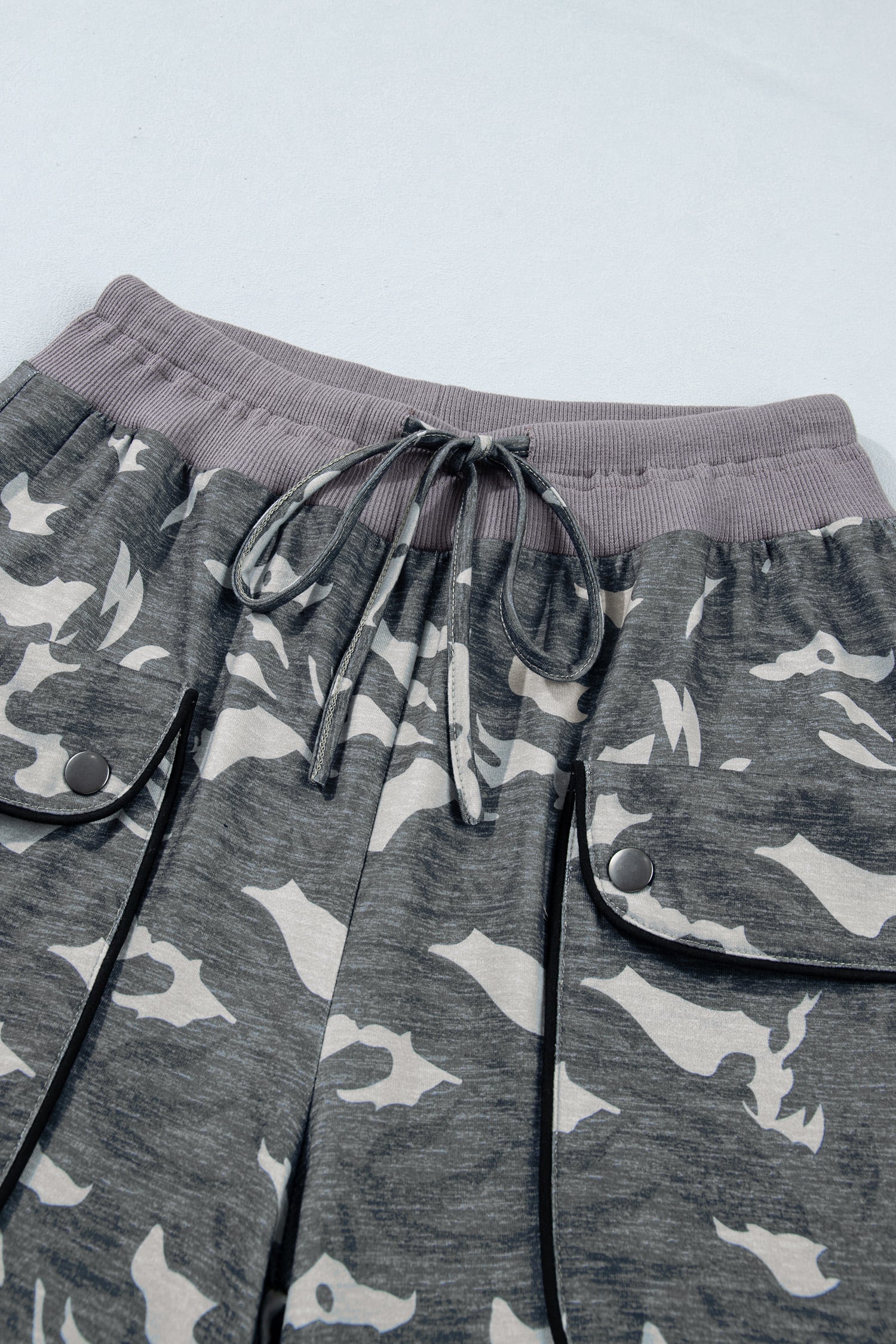 Multicolour Drawstring Contrast Waistband Camouflage Joggers Pants