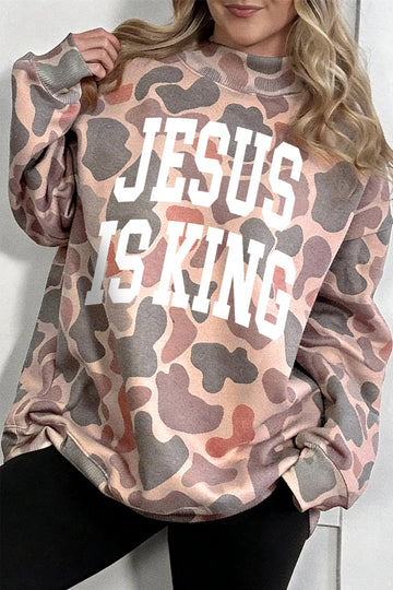 Multicolour Faith Camo Slogan Mock Neck Pullover Sweatshirt