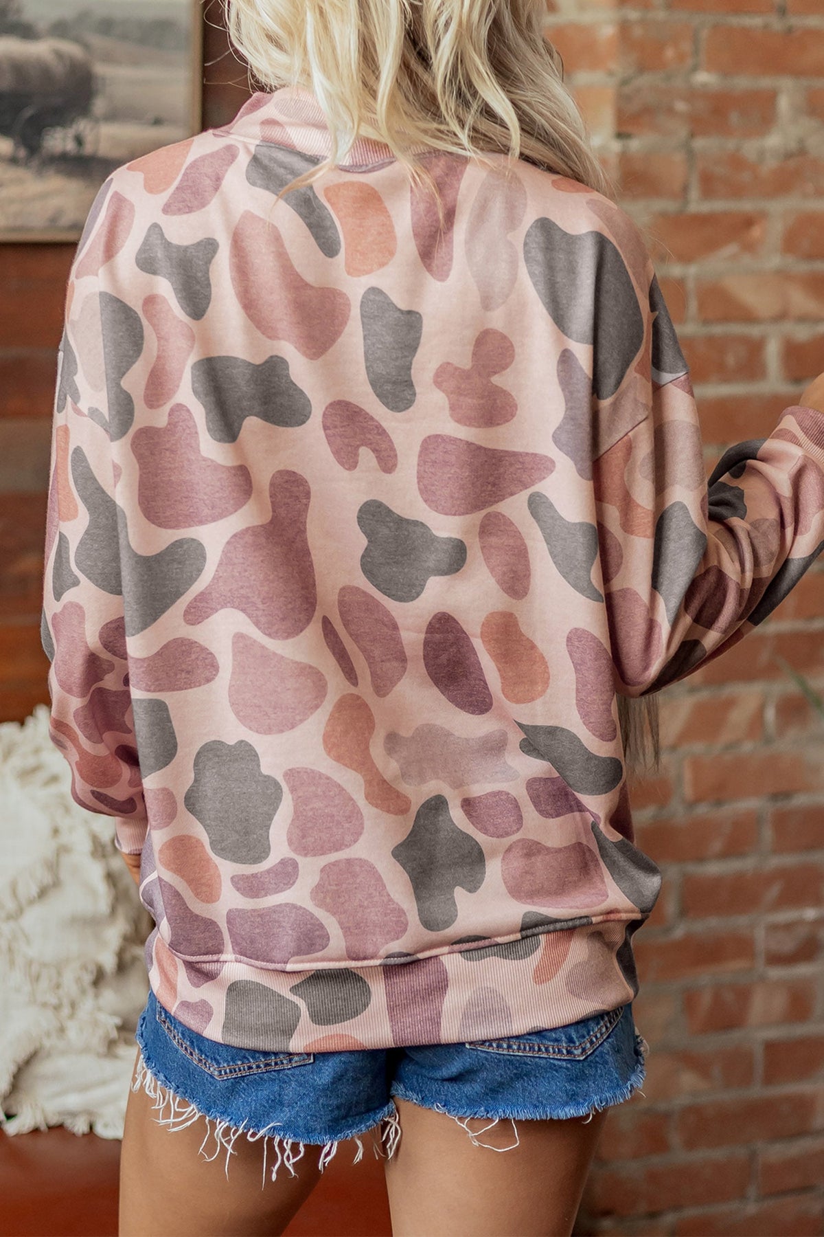 Multicolour Faith Camo Slogan Mock Neck Pullover Sweatshirt