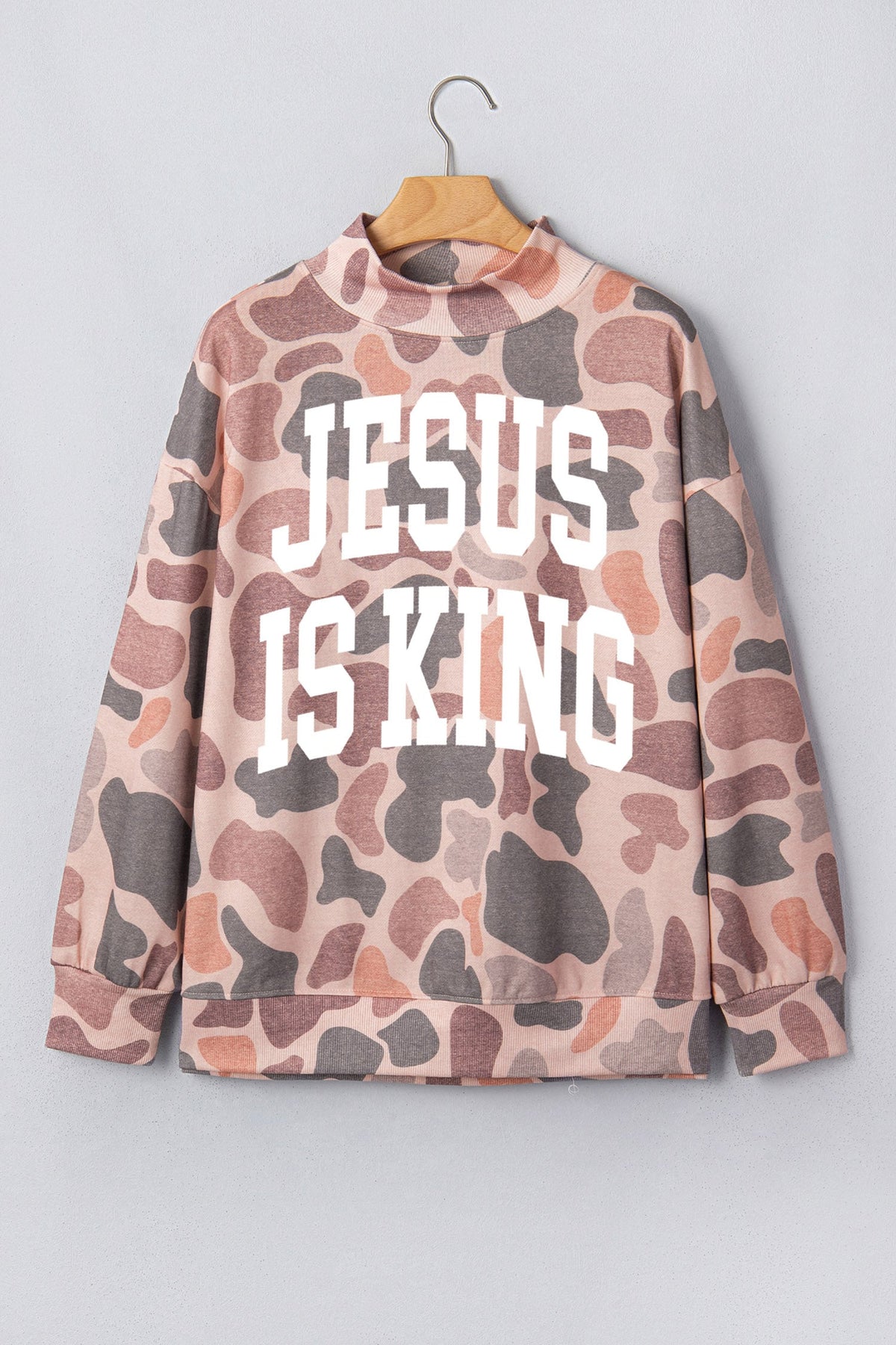 Multicolour Faith Camo Slogan Mock Neck Pullover Sweatshirt