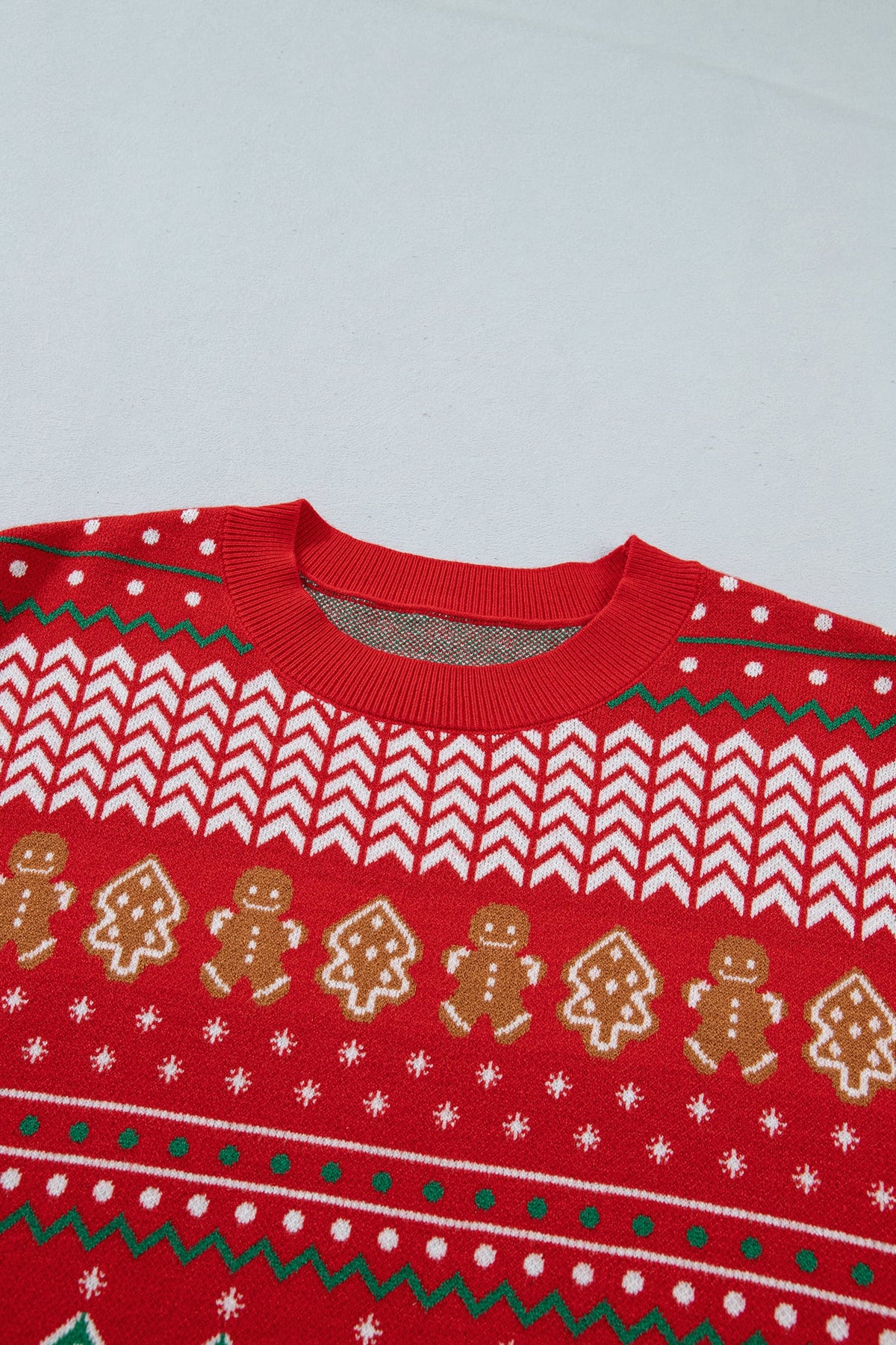 Multicolour Gingerbread Christmas Tree Pattern Round Neck Pullover Sweater
