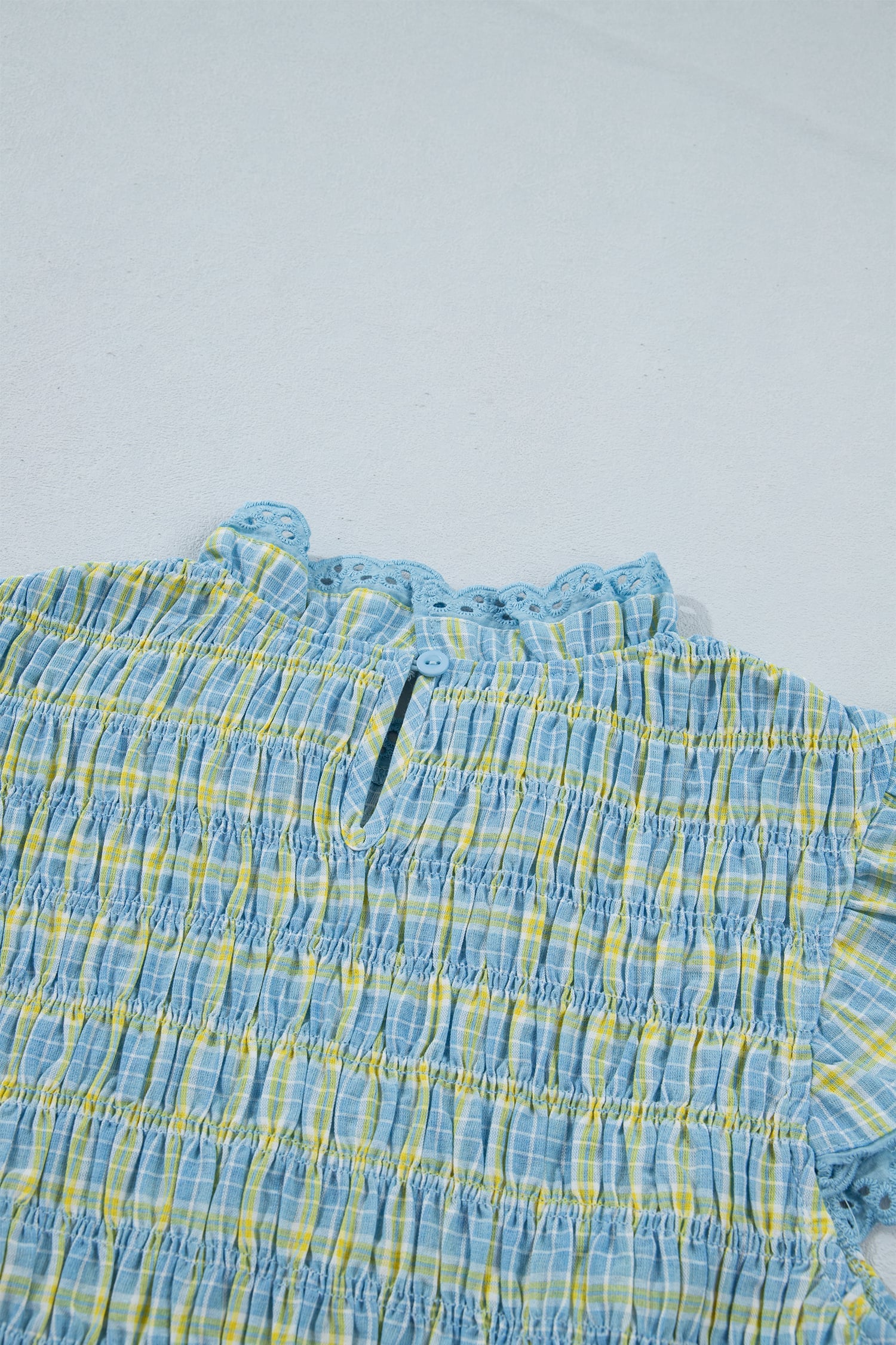 Multicolour Gingham Smoked Lace Trim Tank Top