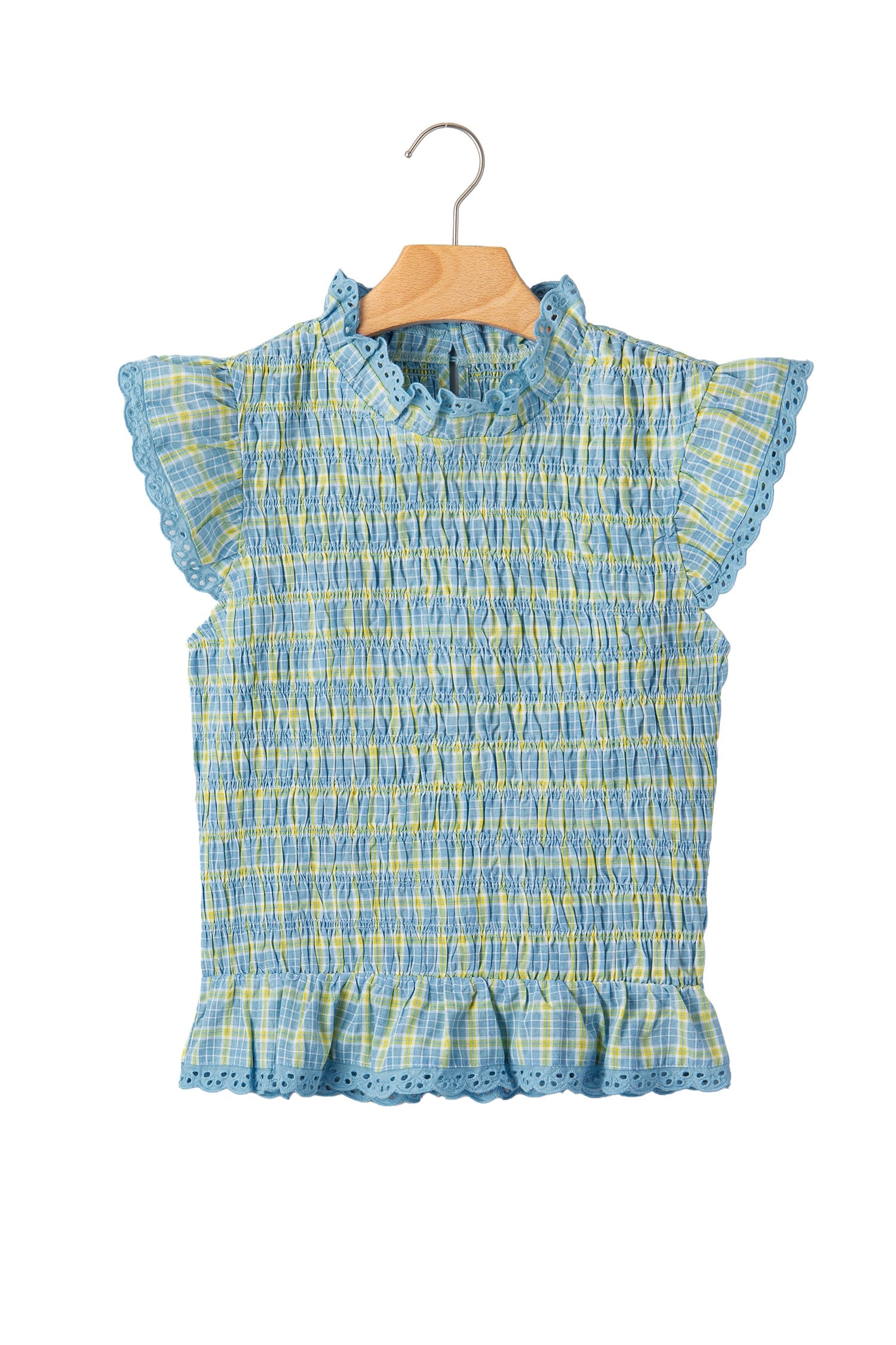 Multicolour Gingham Smoked Lace Trim Tank Top