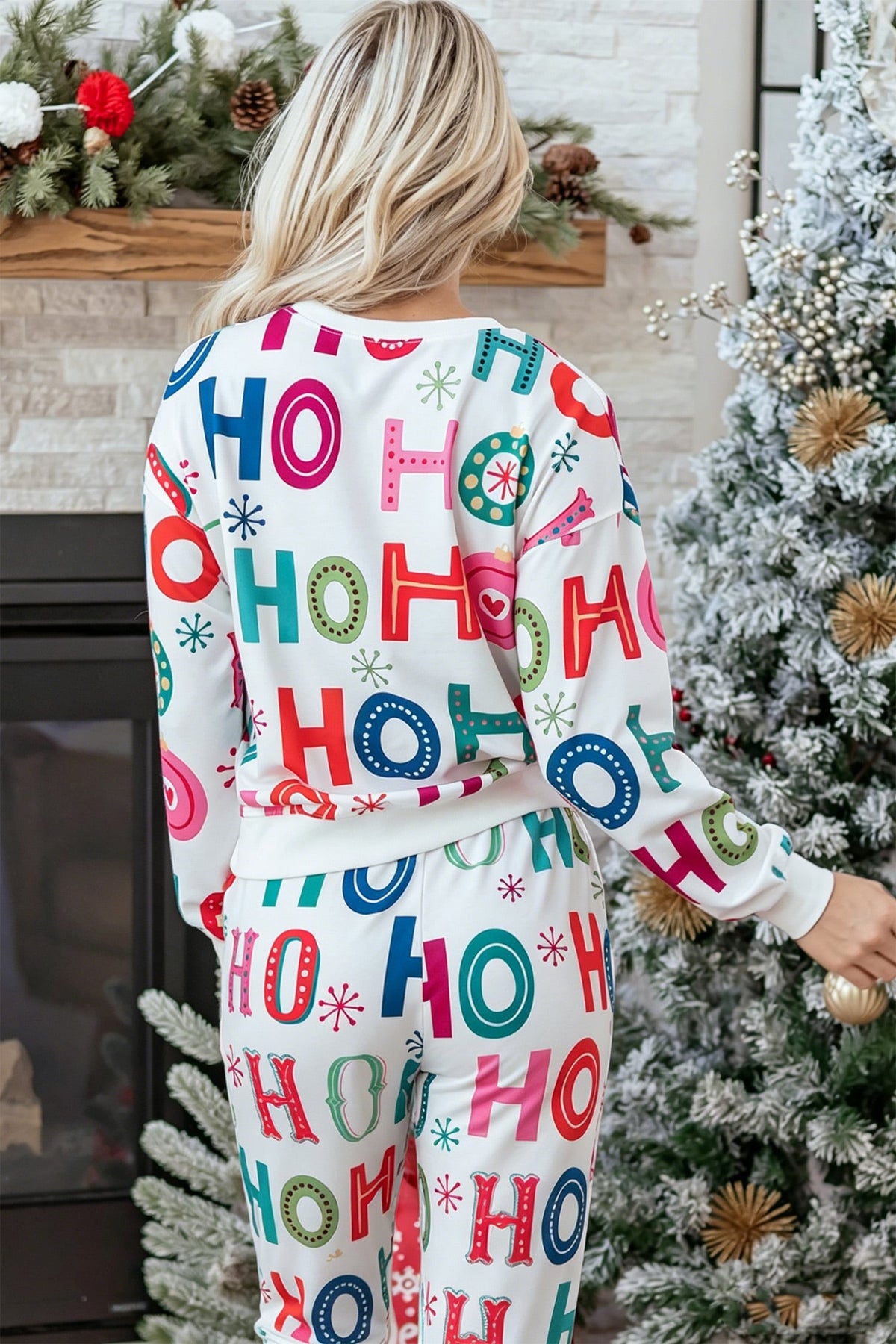 Multicolour Ho Ho Ho Print Long Sleeve Lounge Set