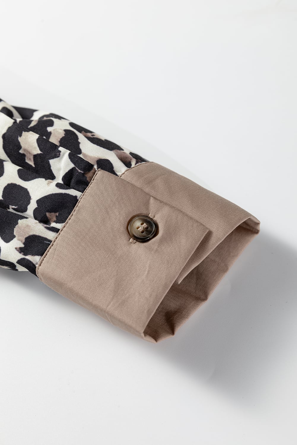 Multicolour Leopard Print Contrast Patchwork Cuffs Button Collared Top
