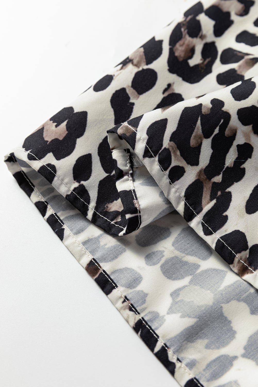Multicolour Leopard Print Contrast Patchwork Cuffs Button Collared Top