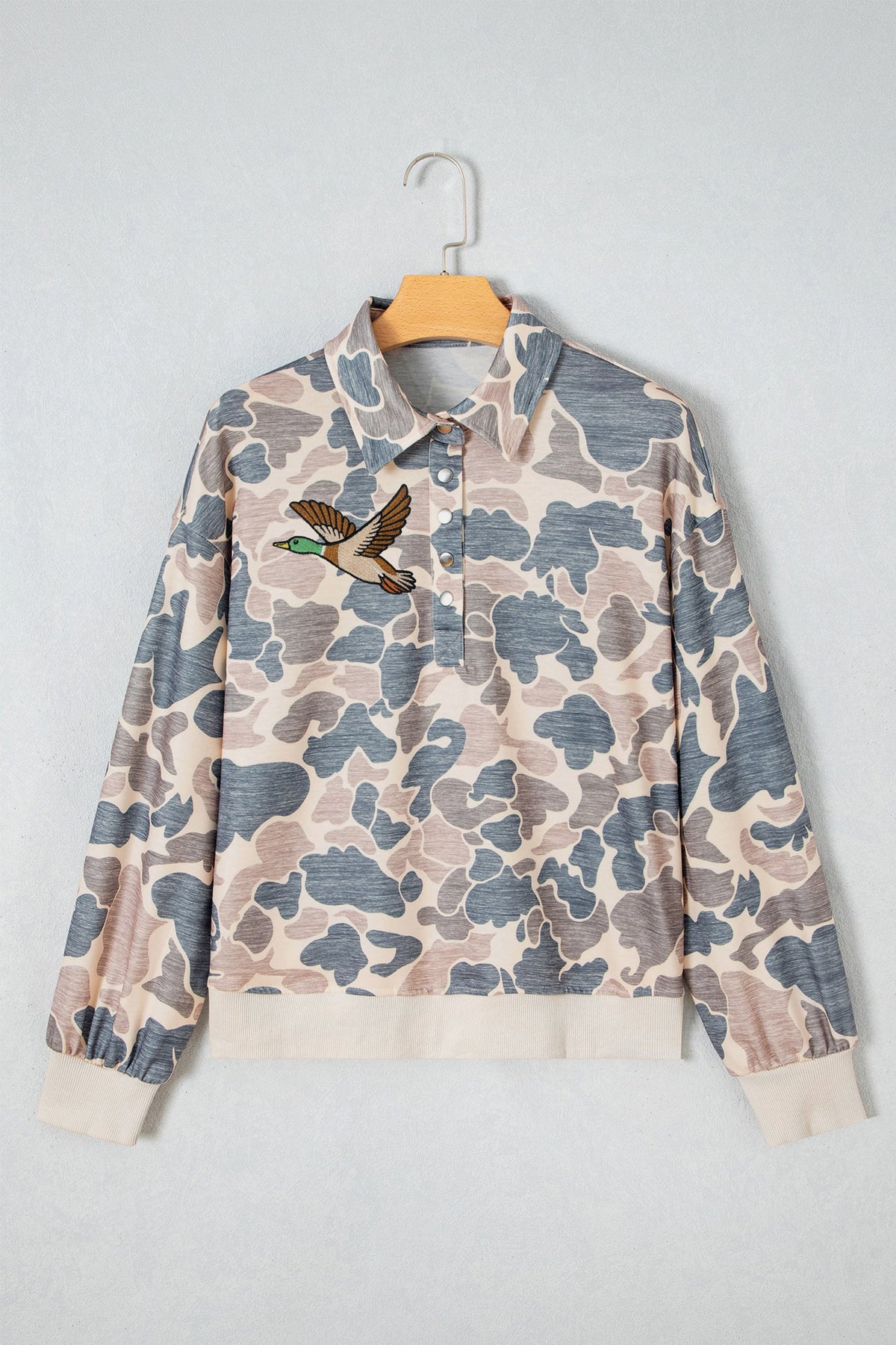 Multicolour Mallard Embroidered Camo Collared Pullover Sweatshirt