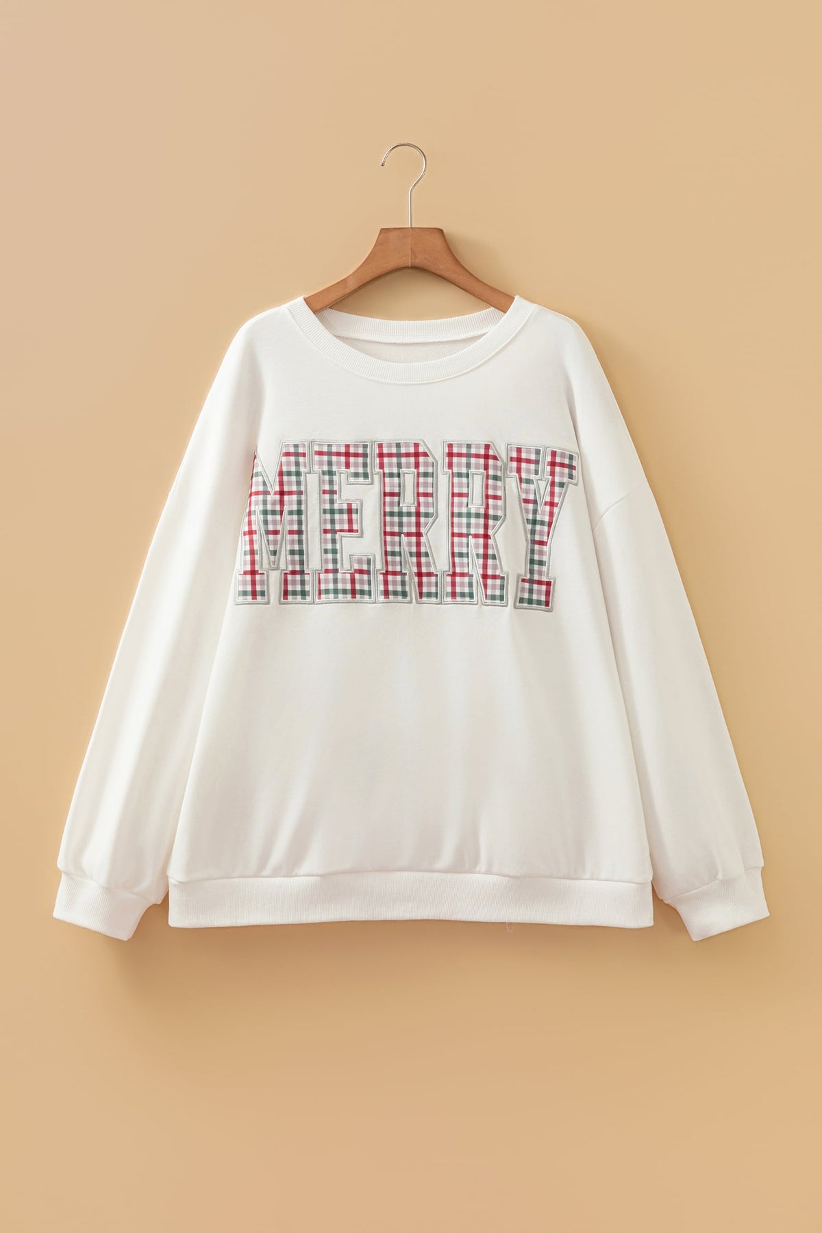 Multicolour MERRY Plaid Letter Print Long Sleeve Plus Size Top