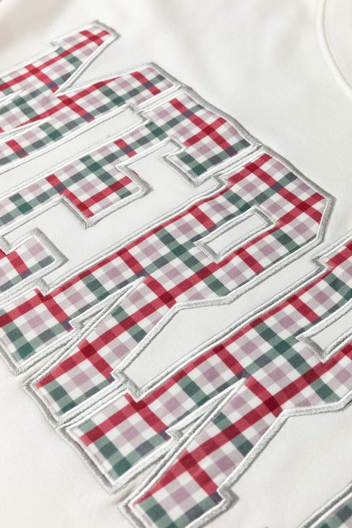Multicolour MERRY Plaid Letter Print Long Sleeve Plus Size Top