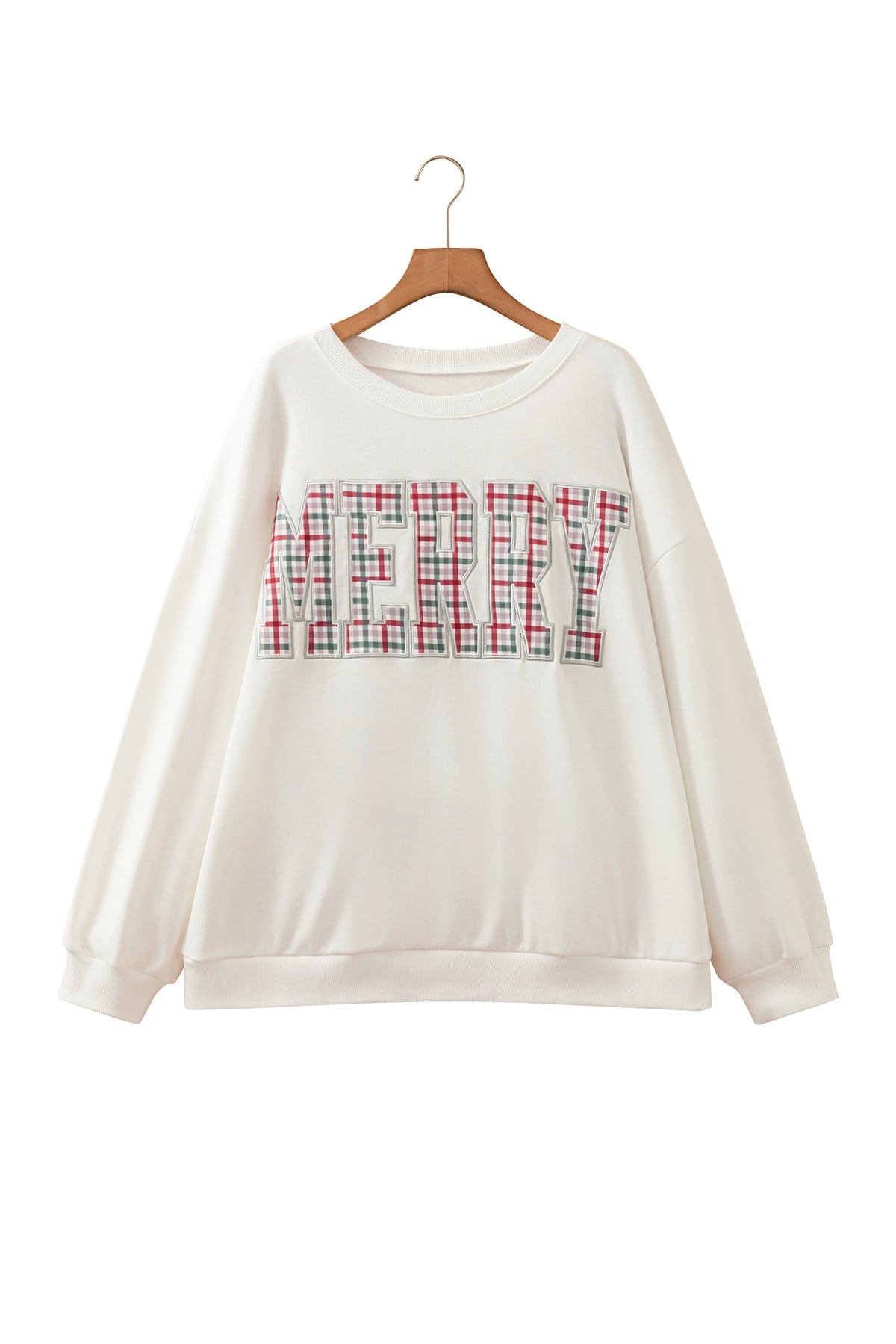 Multicolour MERRY Plaid Letter Print Long Sleeve Plus Size Top