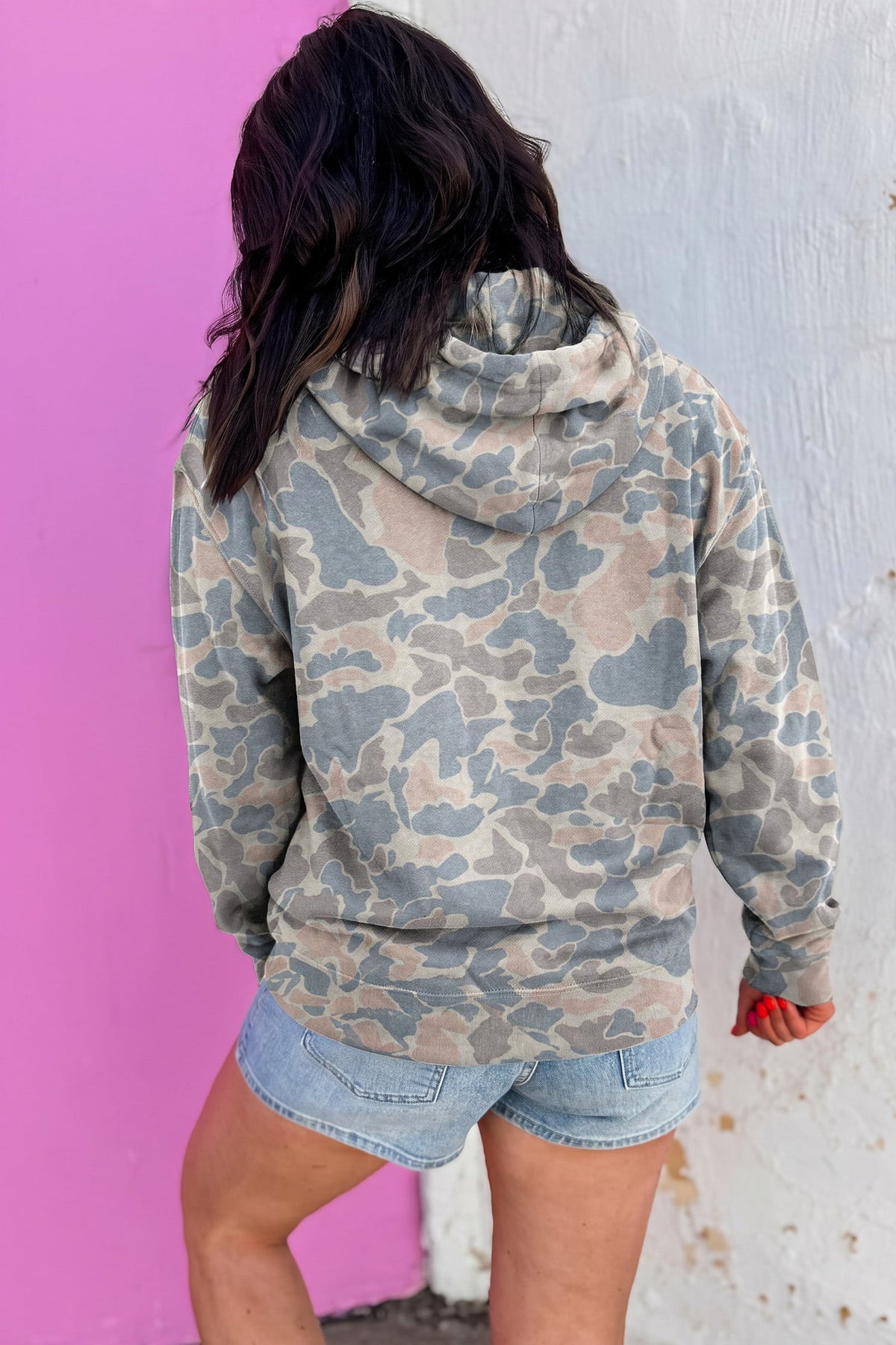 Multicolour Retro Camouflage Jesus Loves You Print Relaxed Hoodie