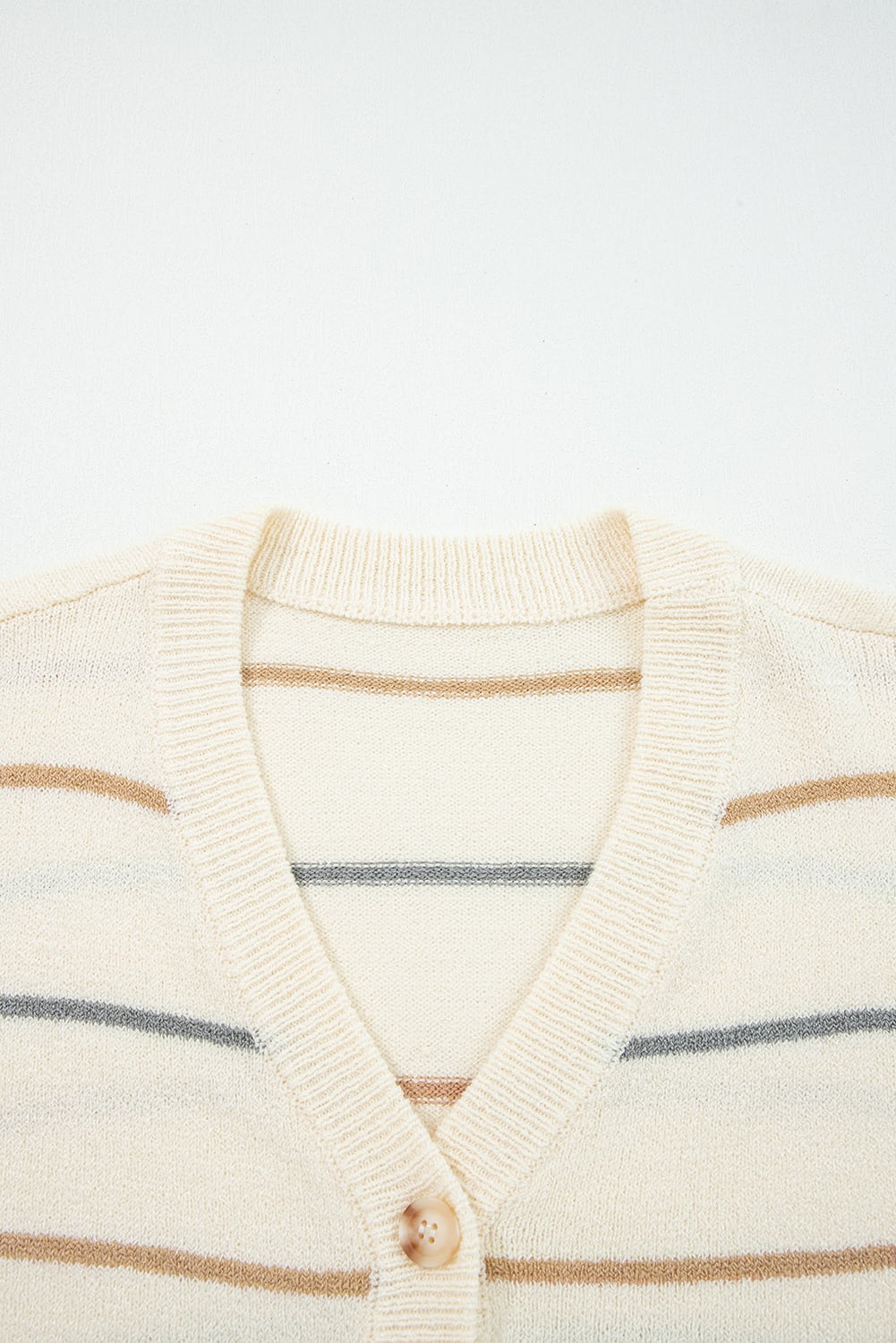 Multicolour Striped Buttoned Front V Neck Drop Shoulder Cardigan Sweater