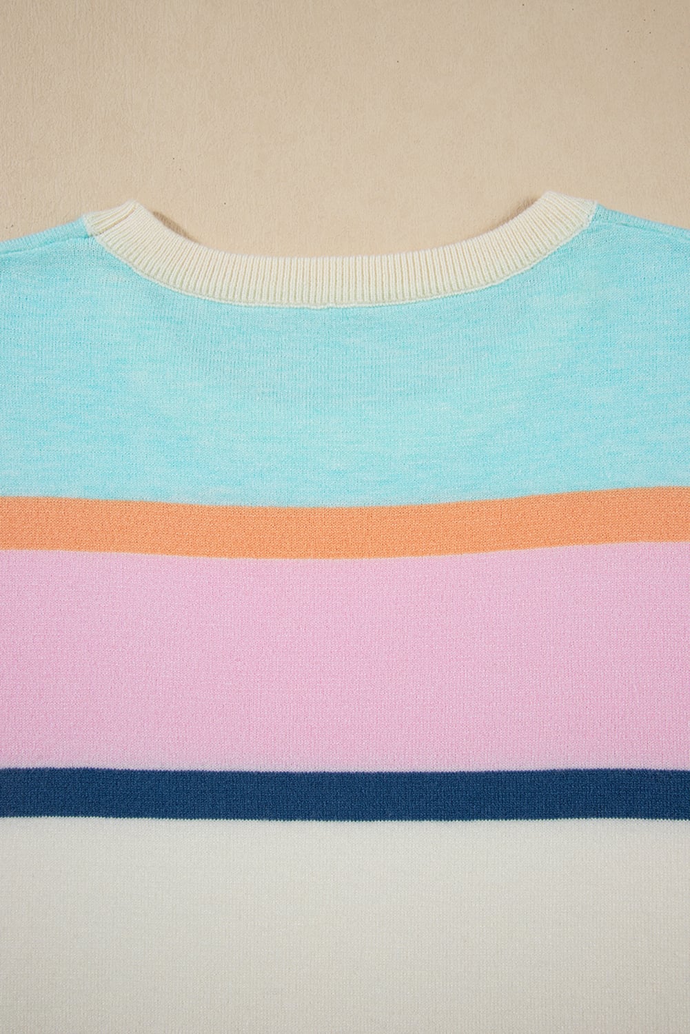 Multicolour Striped Color Block Flutter Sleeve Patchwork Sweater Top