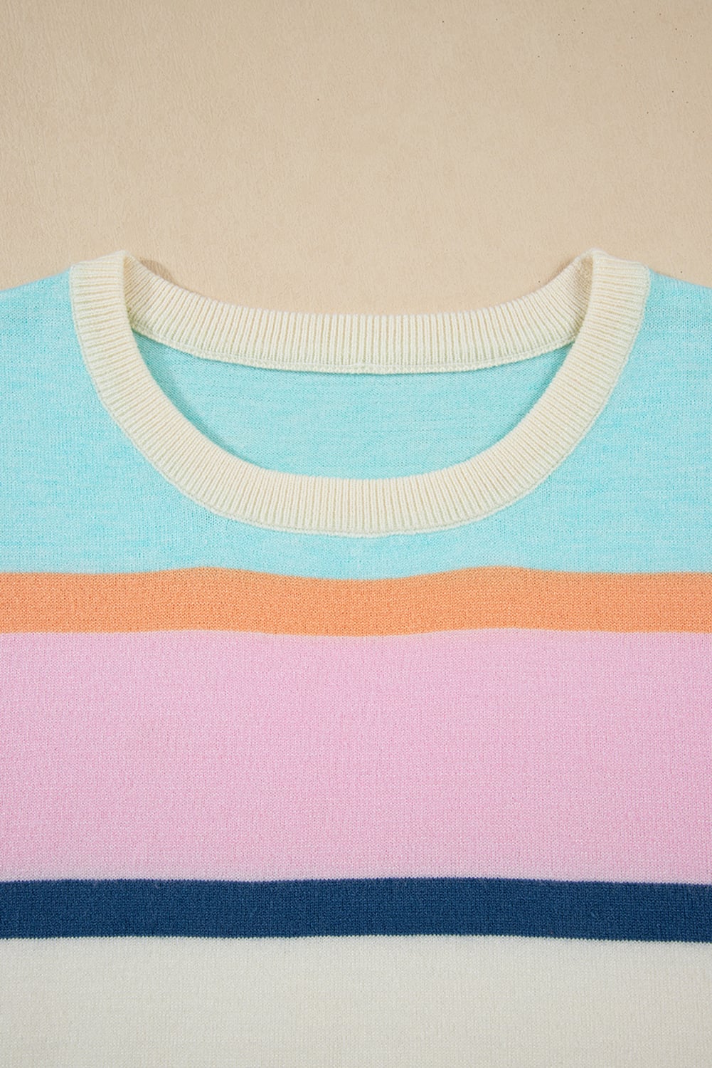 Multicolour Striped Color Block Flutter Sleeve Patchwork Sweater Top