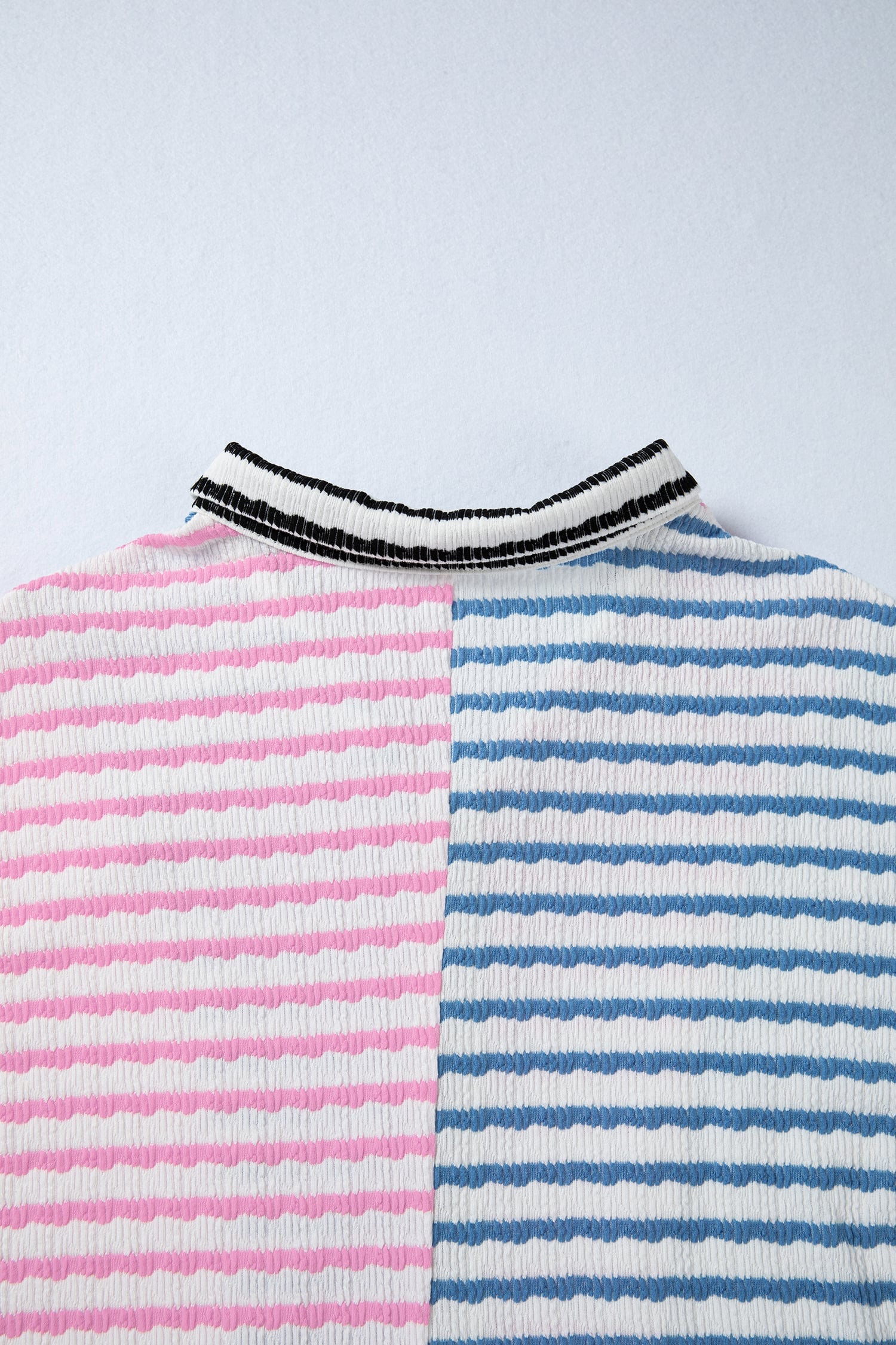 Multicolour Striped Color Block Patchwork Half Zip Drop Shoulder Long Sleeve Top