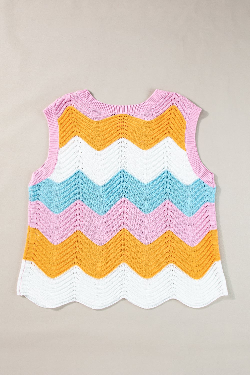 Multicolour Striped Colorblock Scalloped Hem Knitted Vest