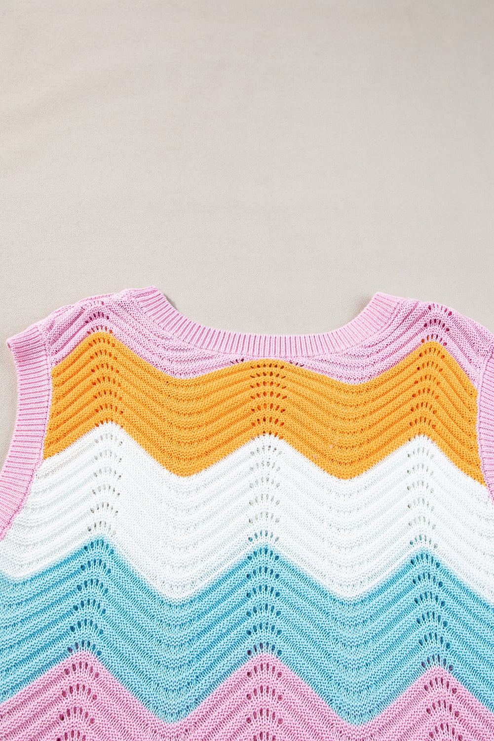 Multicolour Striped Colorblock Scalloped Hem Knitted Vest