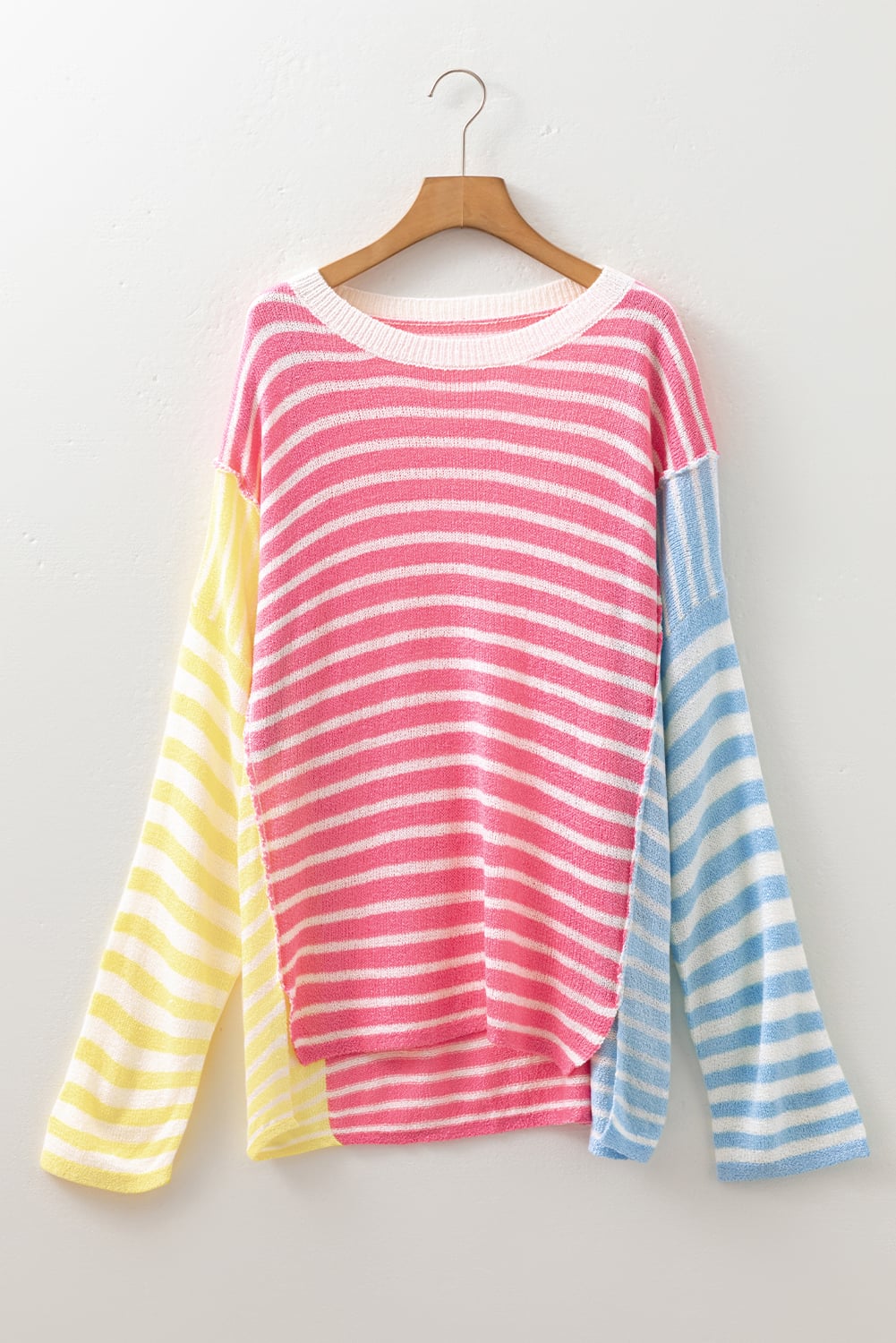Multicolour Striped Exposed Seam Colorblock Patchwork Plus Size Sweater