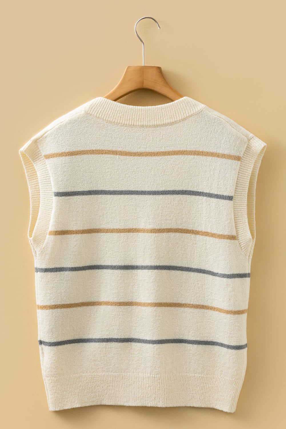 Multicolour Striped Print Button V Neck Sweater Vest