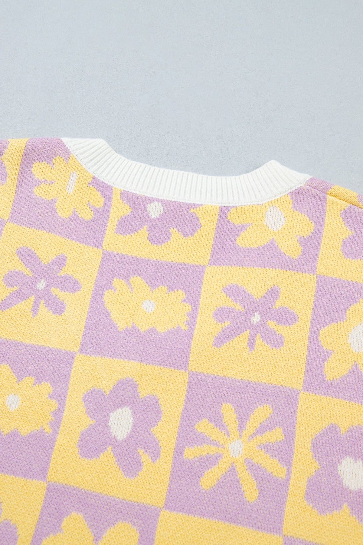 Multicolour V Neck Plaid Floral Long Sleeve Plus Size Sweater