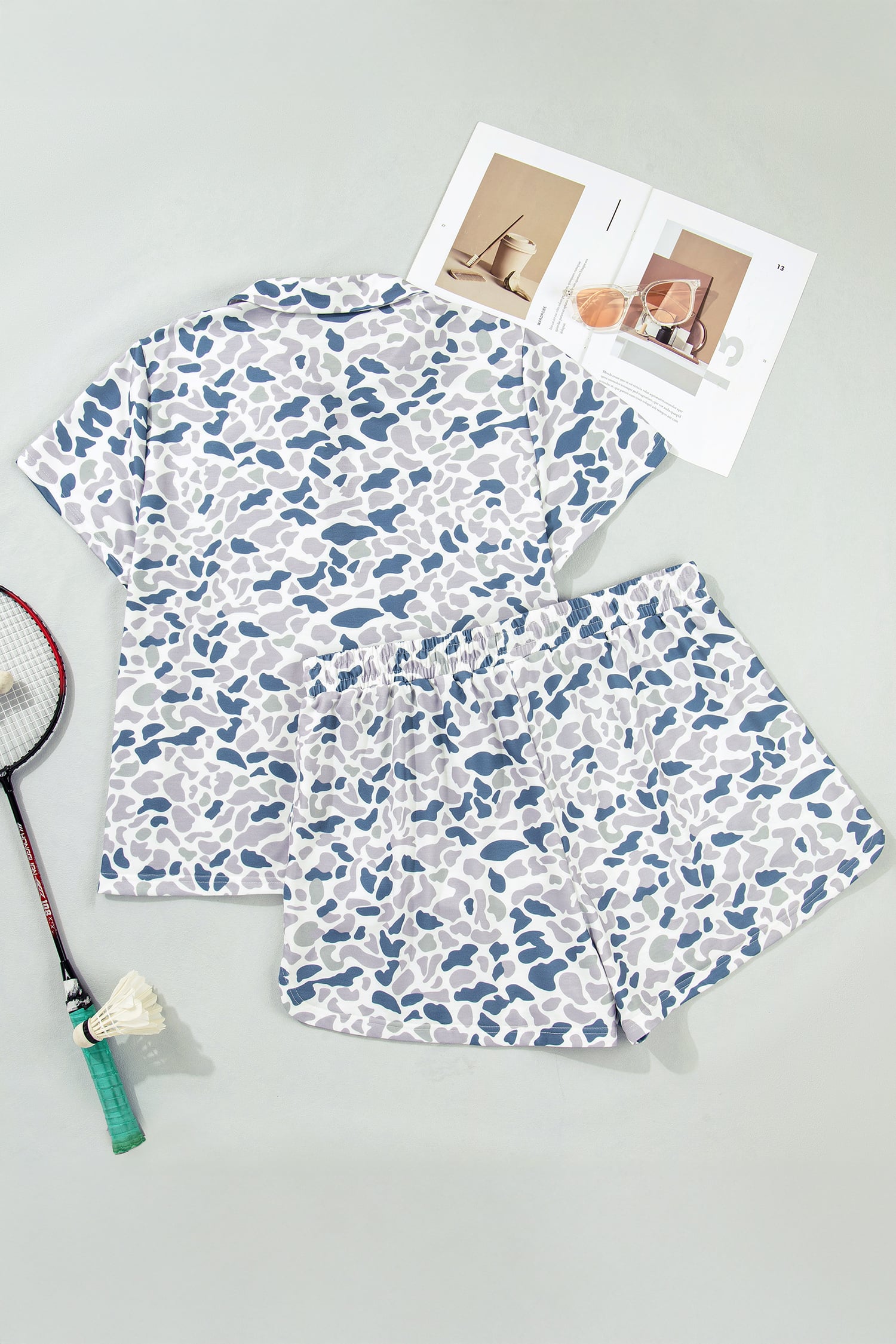 Multicolour Zip up Tee and Short Plus Size Camo Set