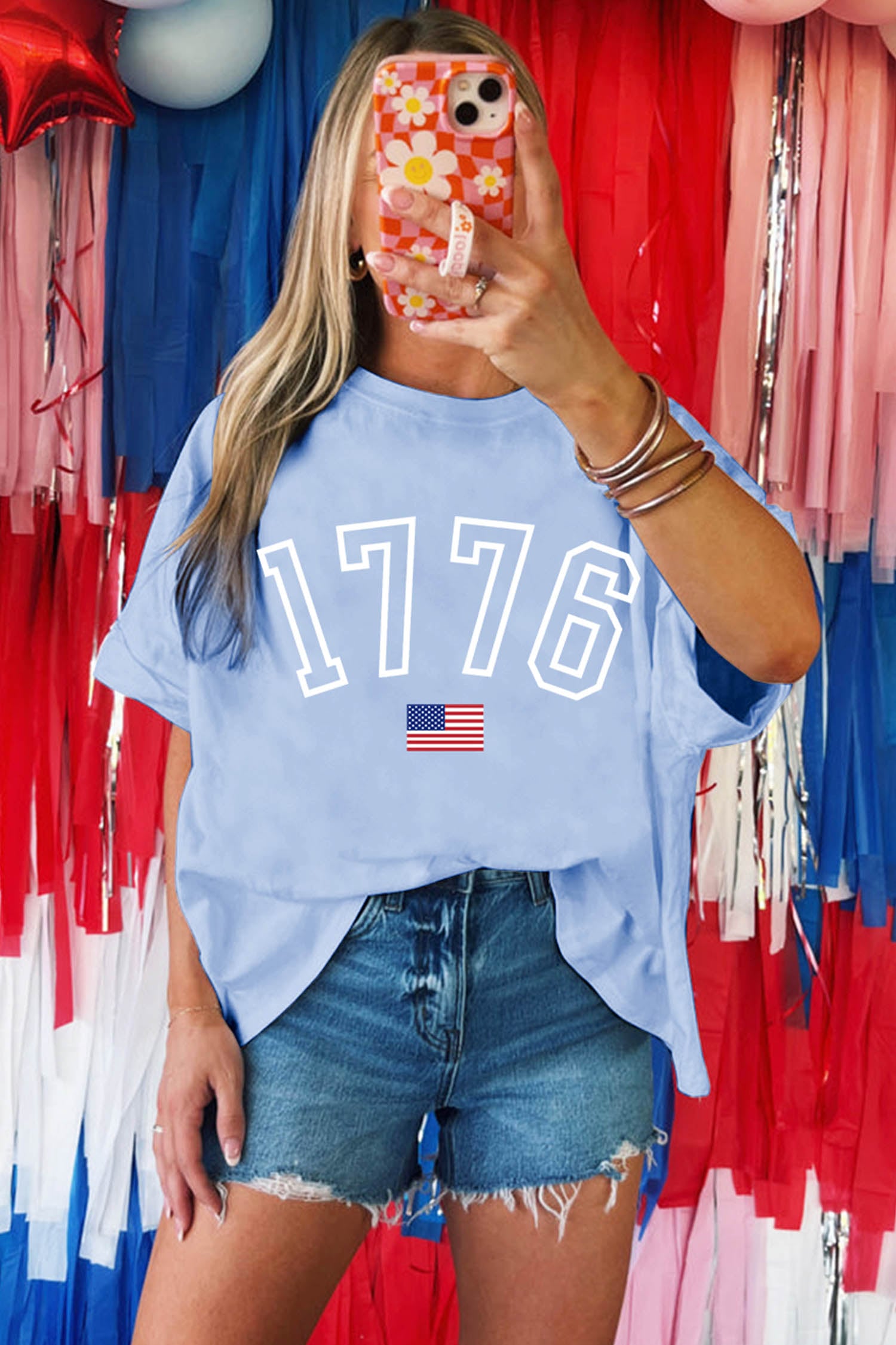 Myosotis 1776 American Flag Print Oversized Tee