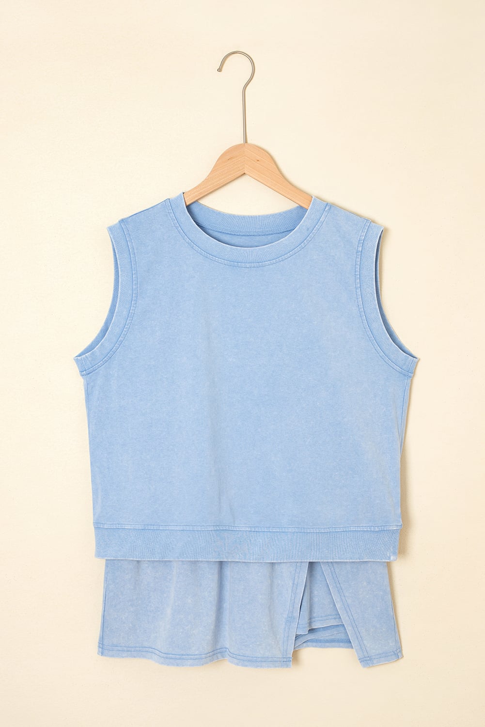 Myosotis Solid Color Washed Sleeveless Top Split Skort Cotton 2pcs Outfit