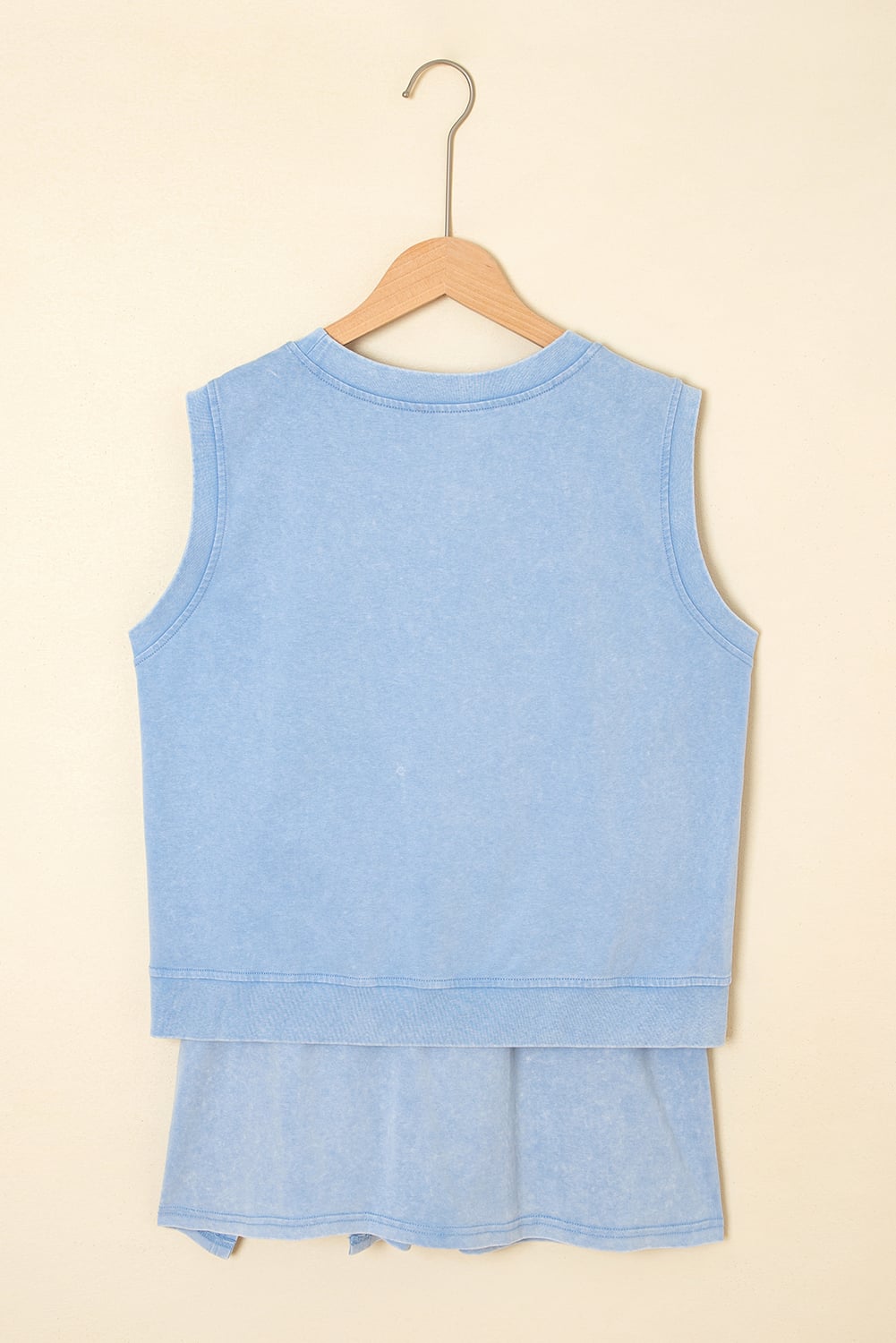 Myosotis Solid Color Washed Sleeveless Top Split Skort Cotton 2pcs Outfit