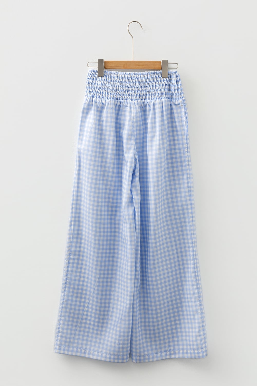 Myosotis Plaid Print Smocked High Waist Womens Loose Pants