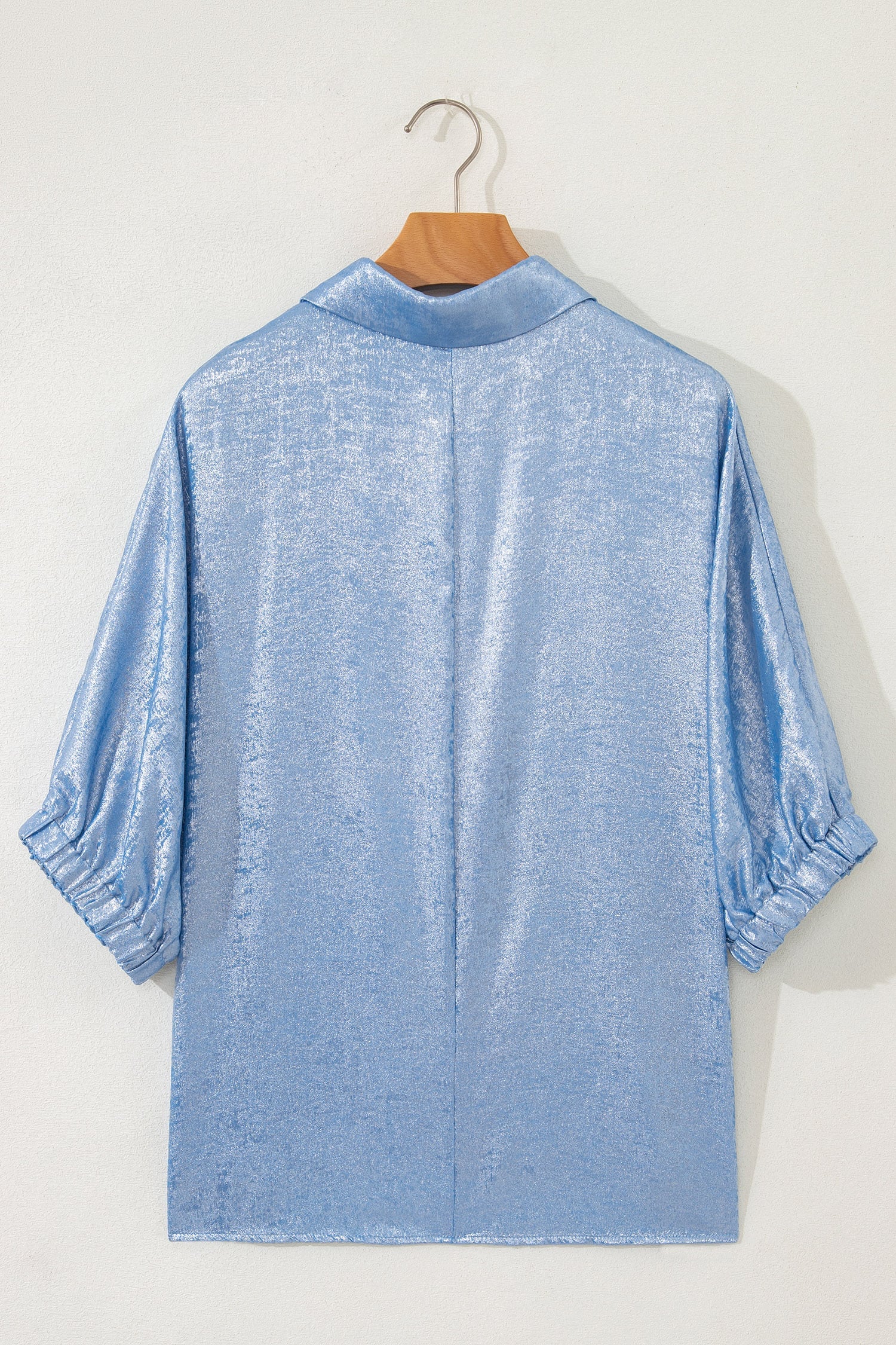 Myosotis Collared V Neck Half Sleeve Metallic Top
