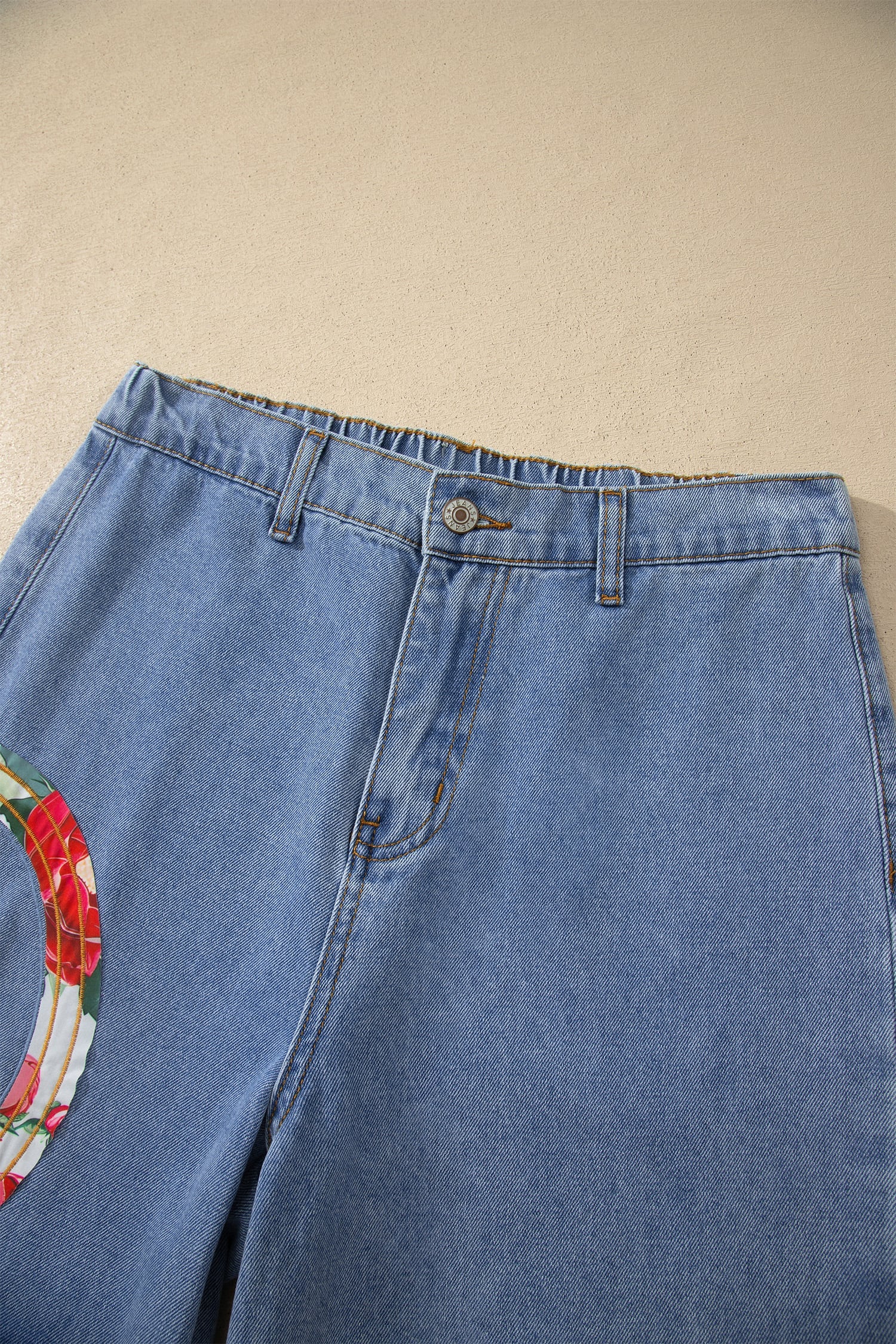 Myosotis Floral Peace Sign Embroidered Patch Wide Leg Jeans