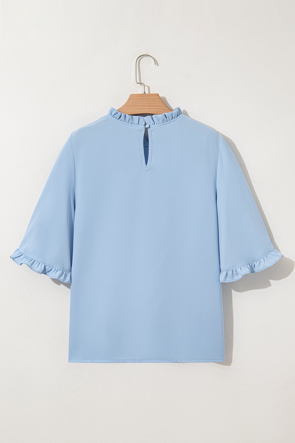 Myosotis Frilly Round Neck Wide Half Sleeve Blouse