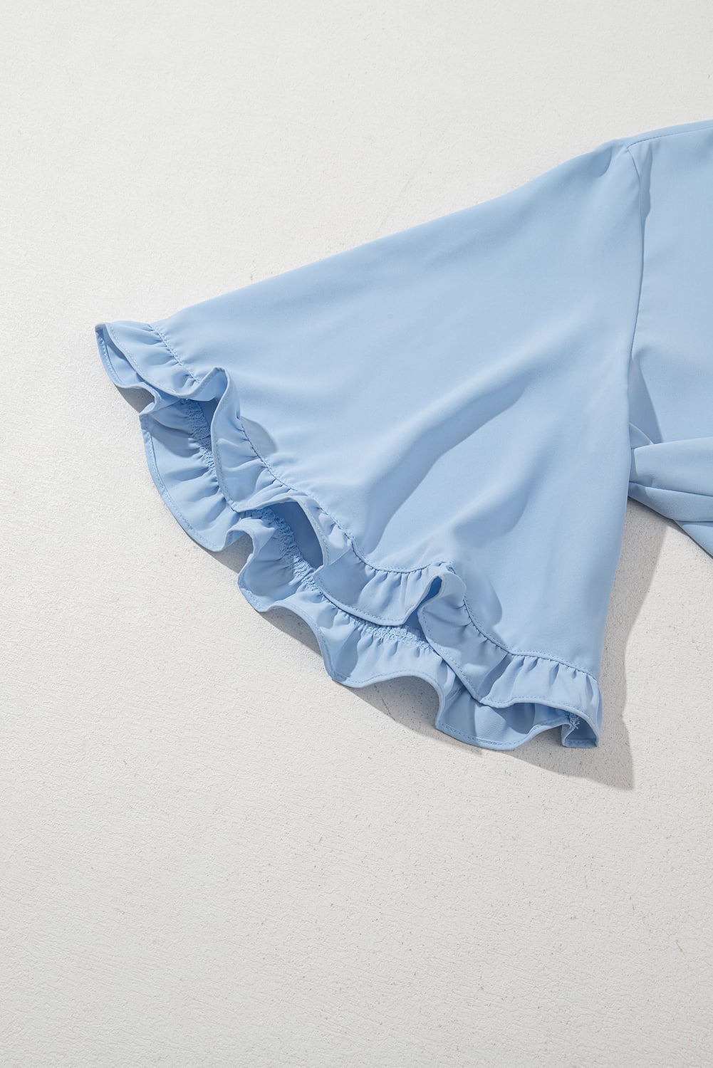 Myosotis Frilly Round Neck Wide Half Sleeve Blouse