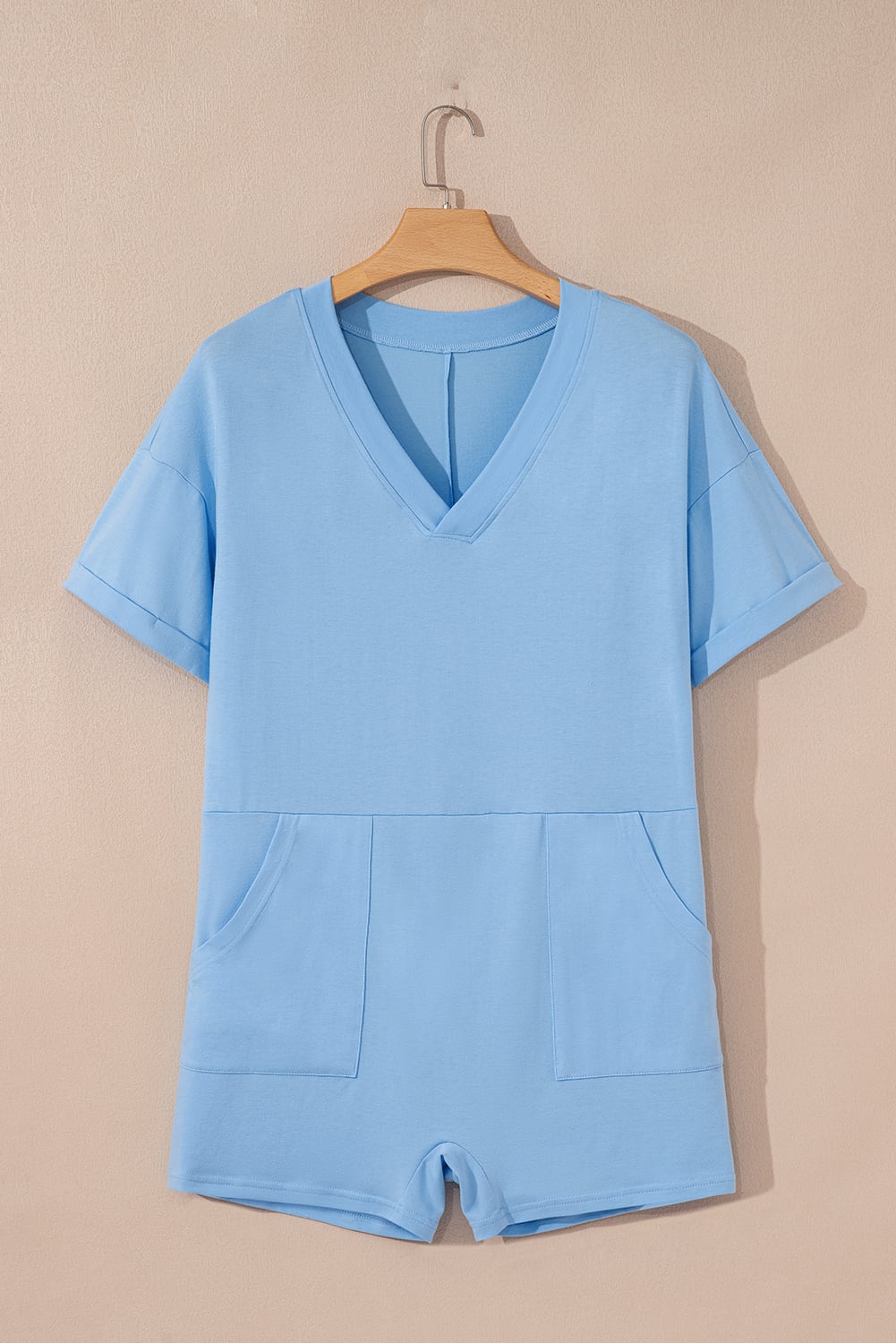 Myosotis Loose Half Sleeve V Neck Knit Romper