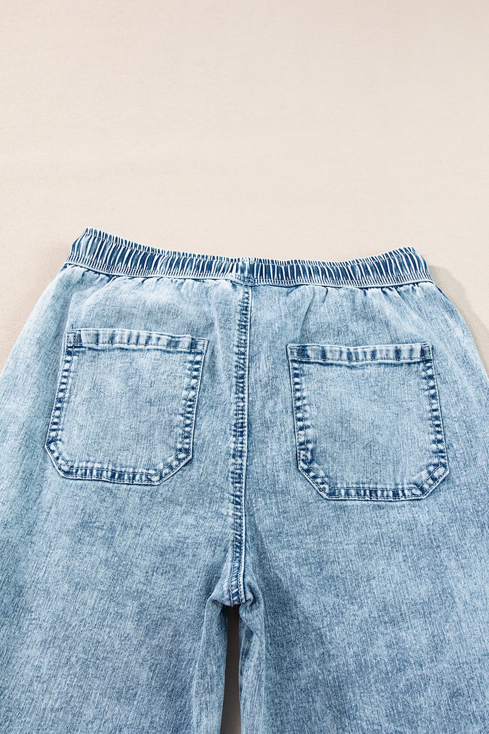 Myosotis Mineral Wash Drawstring Elastic Waistband Loose Straight Denim Pants