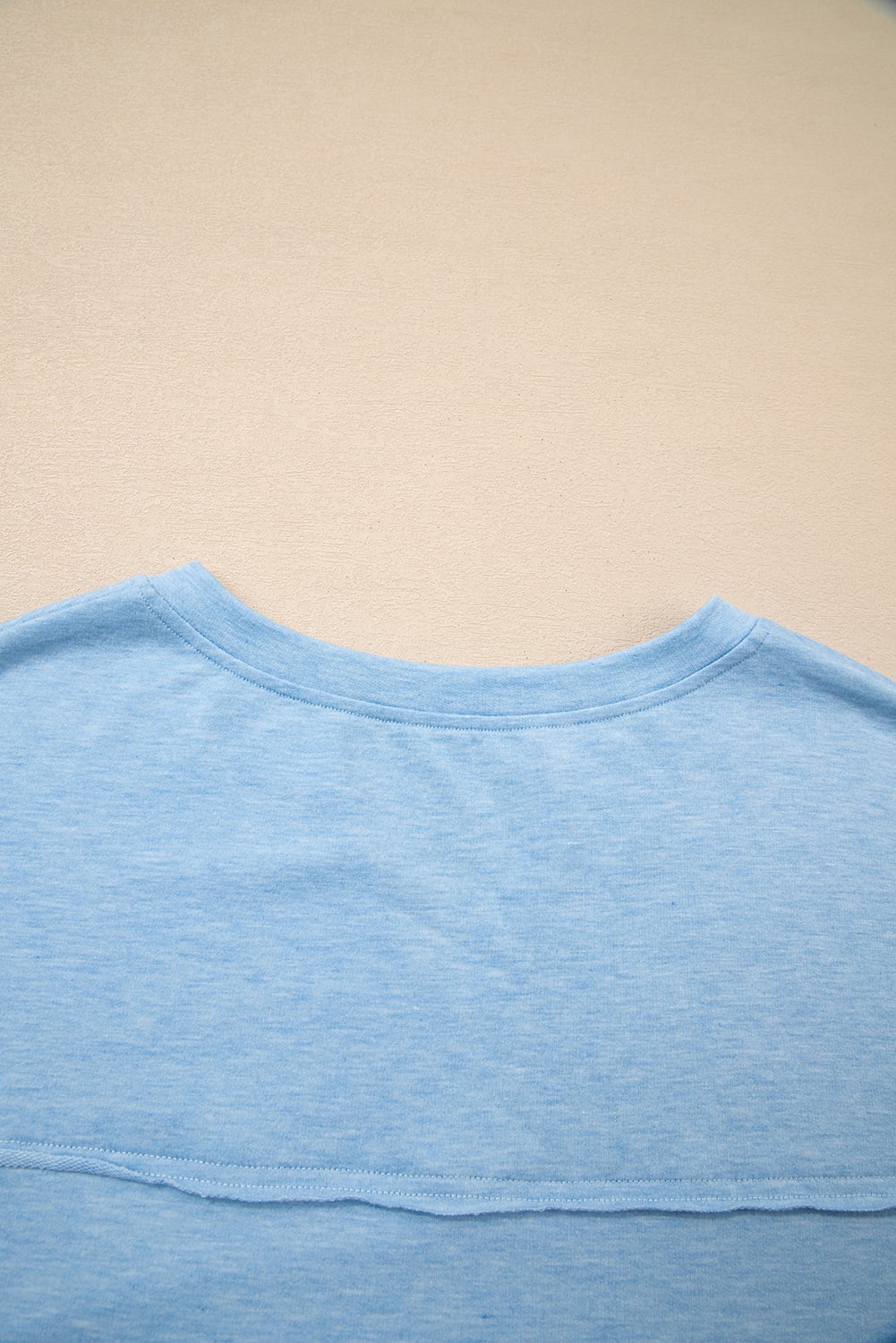 Myosotis Notched Neck Terry Raw Hem Long Sleeve Top