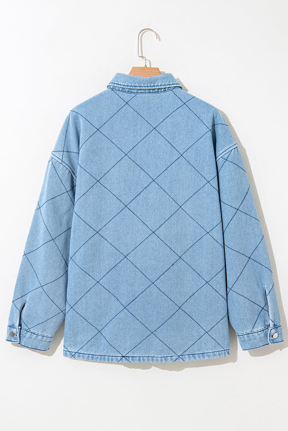 Myosotis Rhombus Stitched Pattern Button Pocketed Denim Jacket