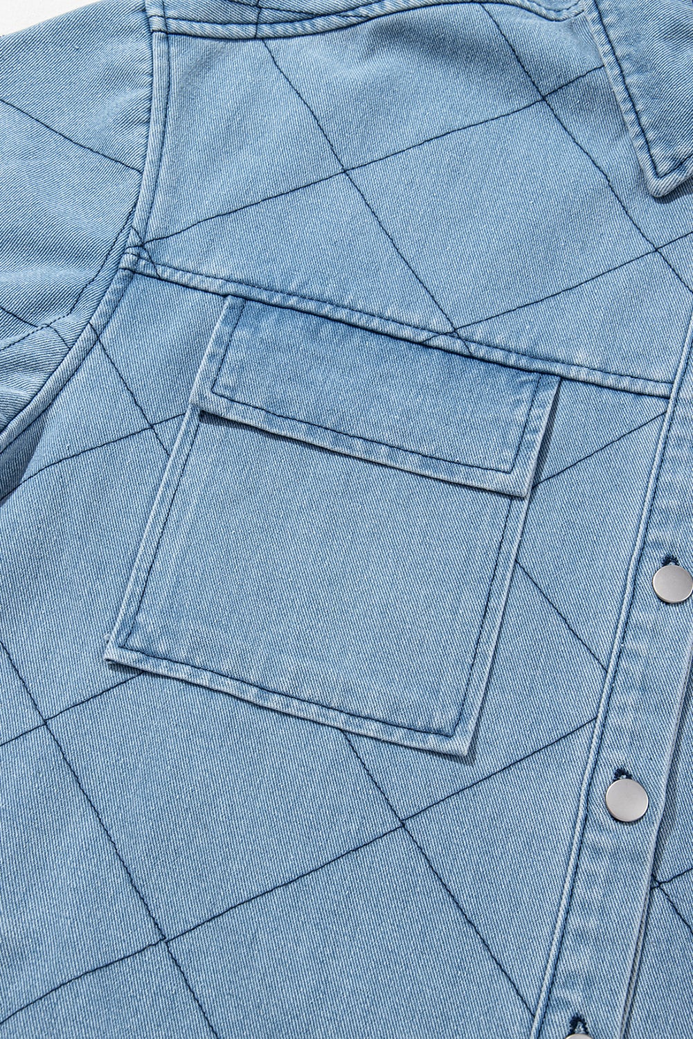 Myosotis Rhombus Stitched Pattern Button Pocketed Denim Jacket