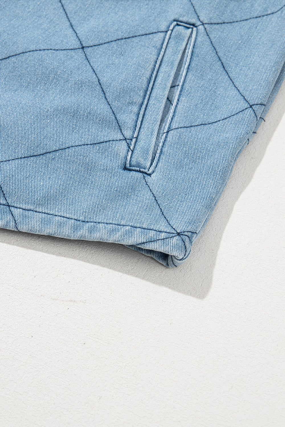 Myosotis Rhombus Stitched Pattern Button Pocketed Denim Jacket