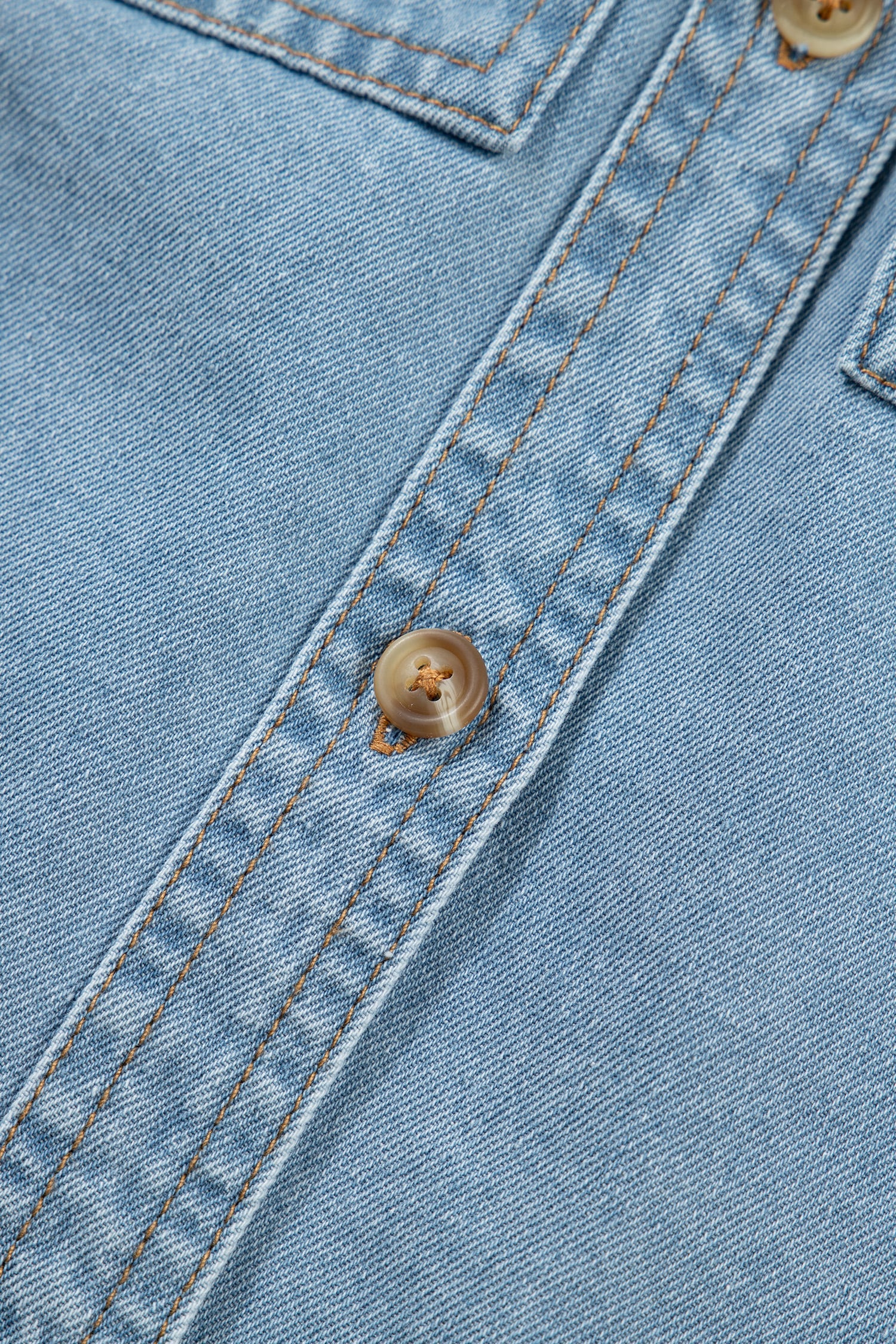 Myosotis Ruffle Detail Short Puff Sleeve Button Down Flap Pocket Denim Shirt